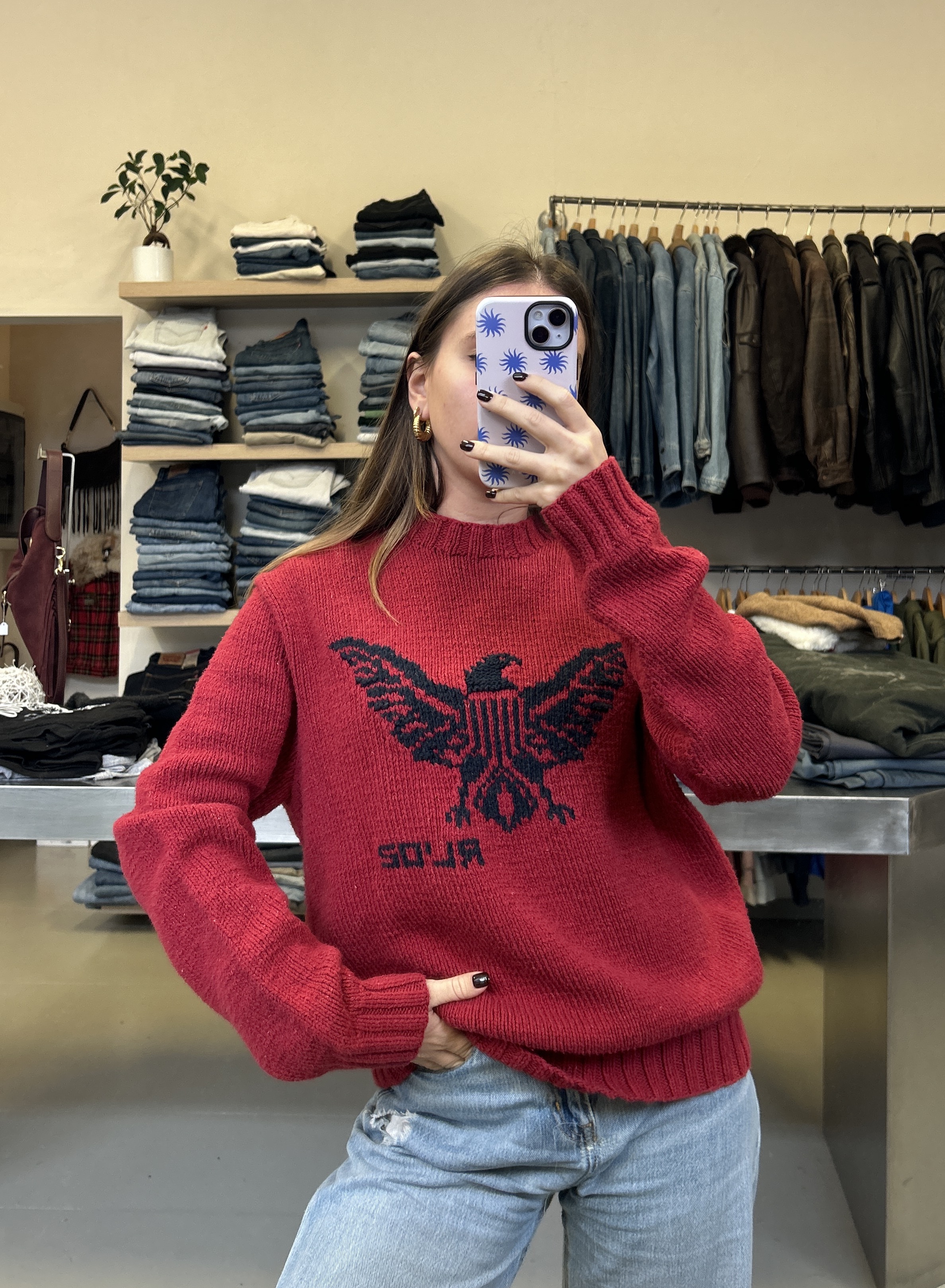 Red Knit Eagle Sweater