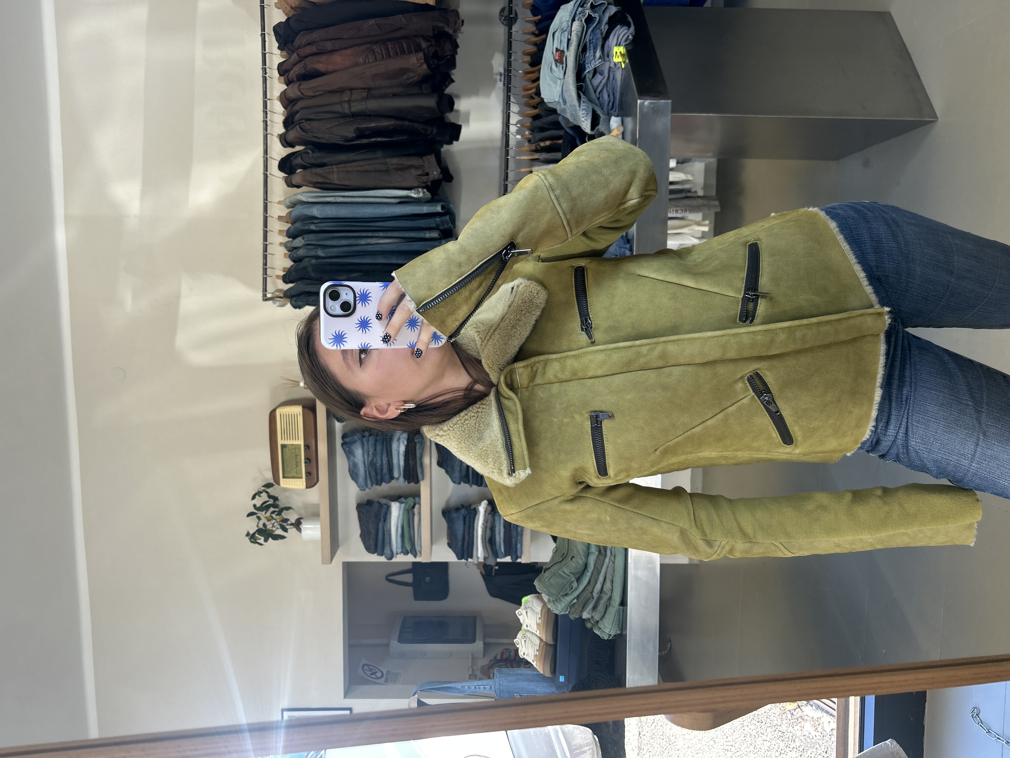 Green Shearling Biker Jacket taglia XS/S