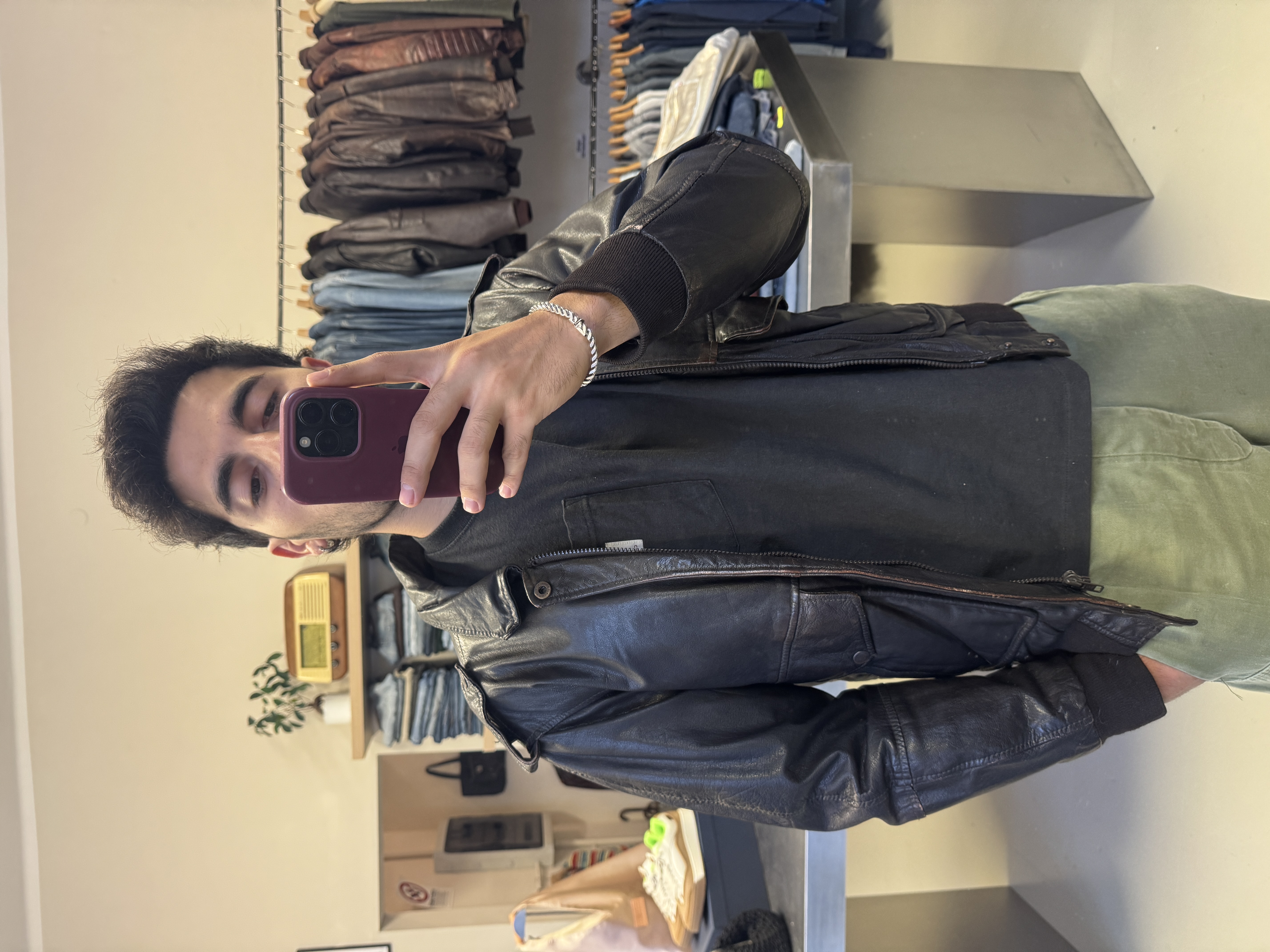 Black Leather Jacket Taglia S