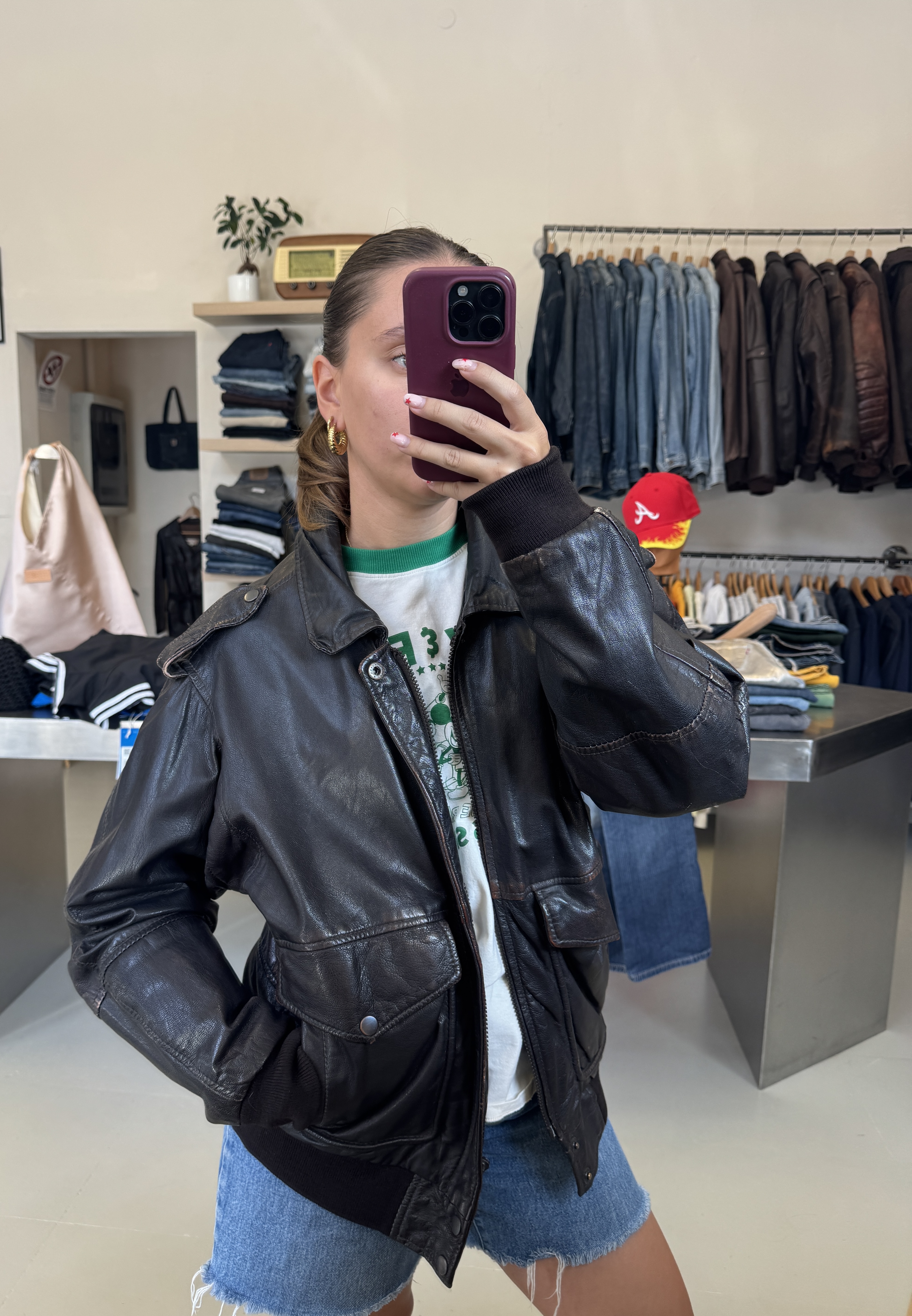 Black Vintage Leather Jacket taglia S