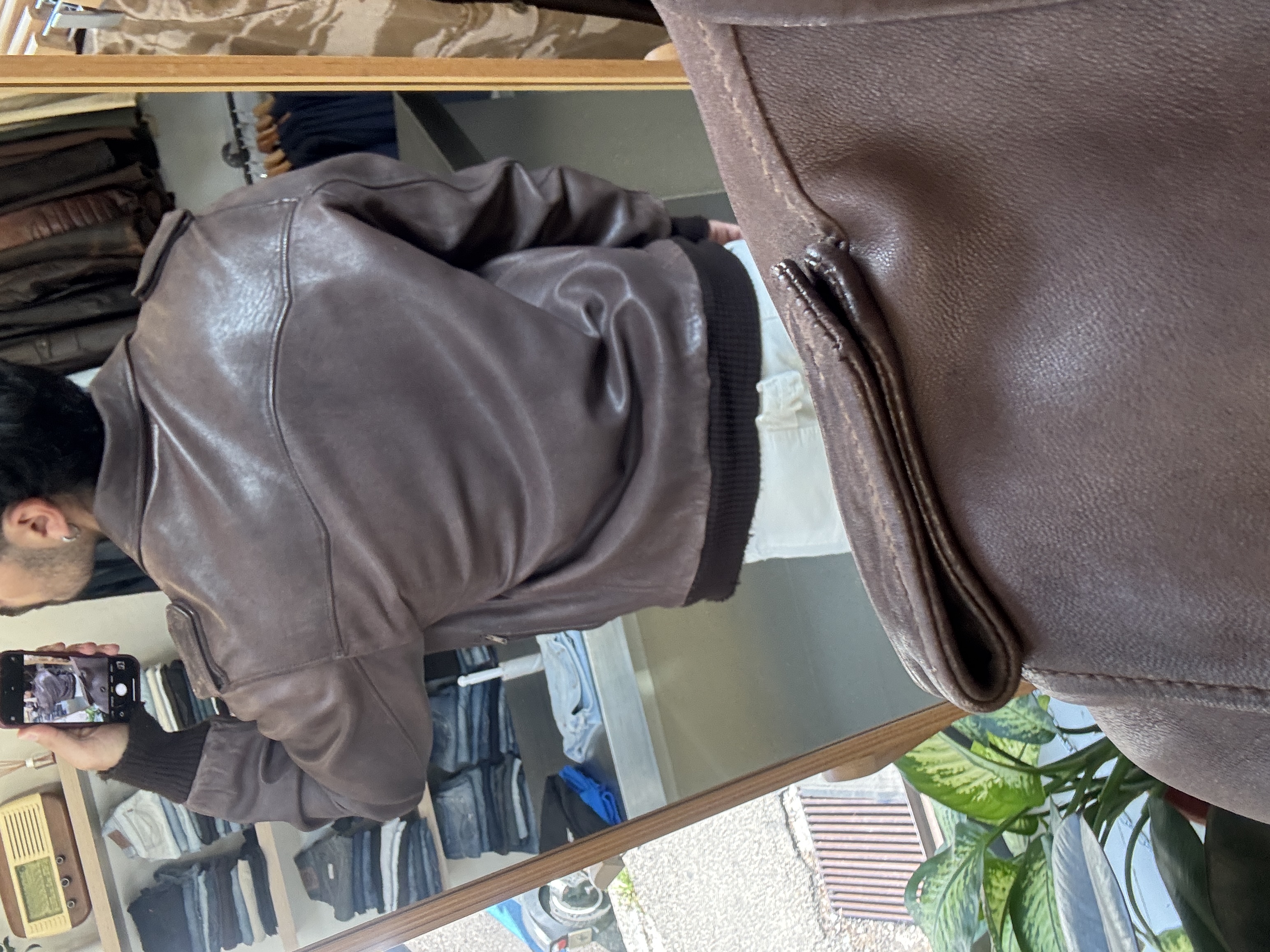 Men's brown leather jacket taglia M