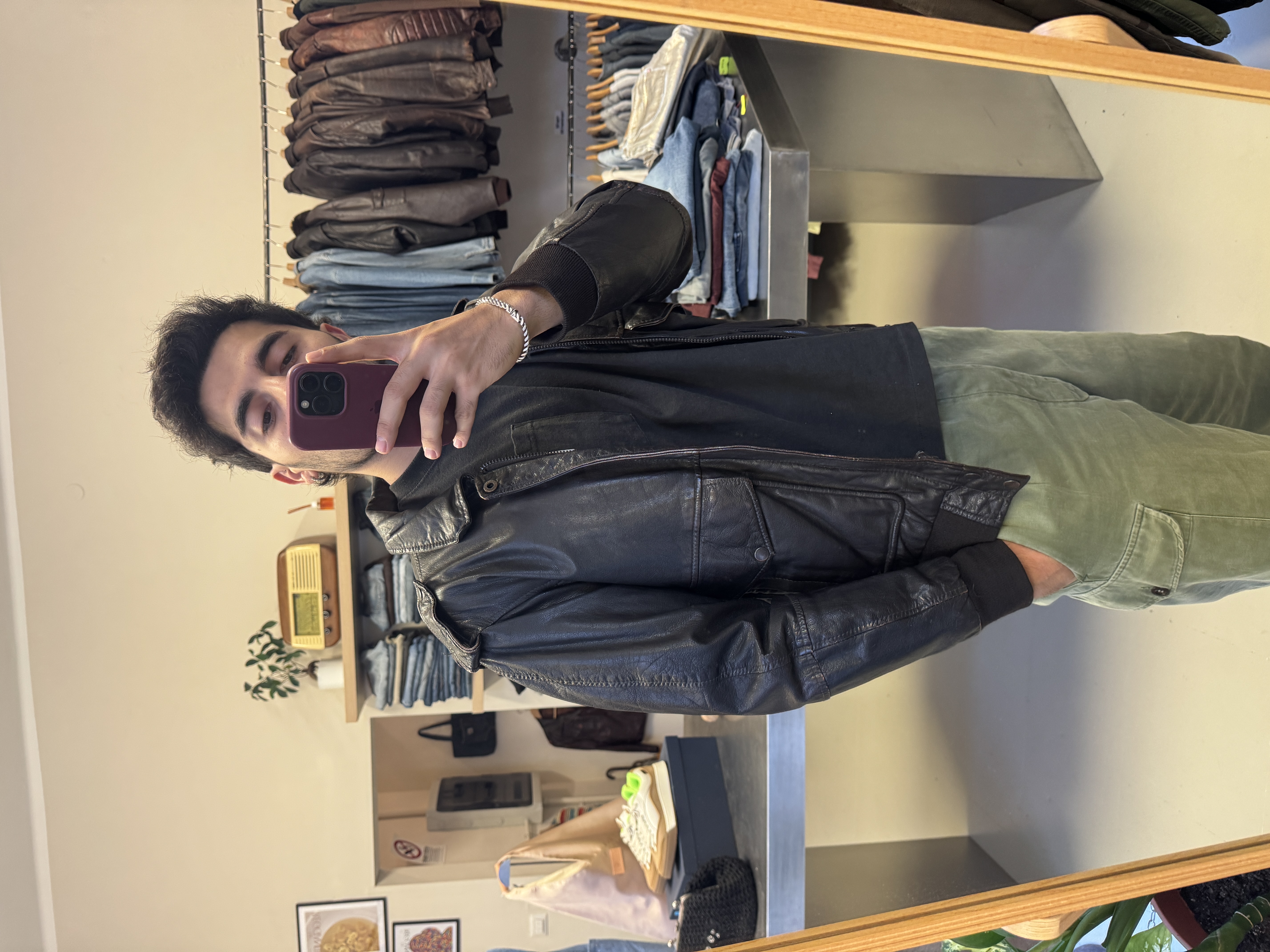 Black Leather Jacket Taglia S