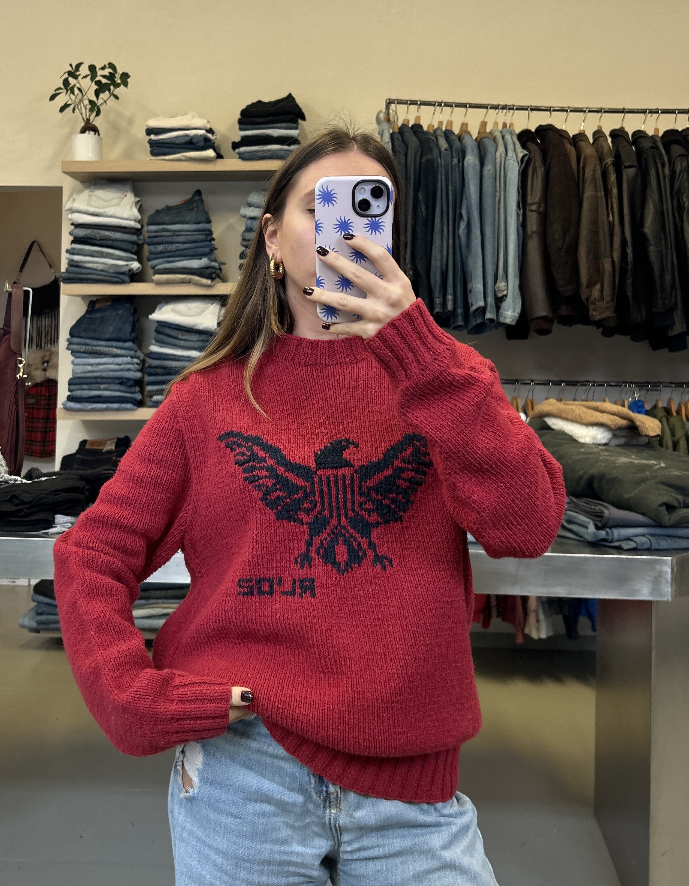Red Knit Eagle Sweater