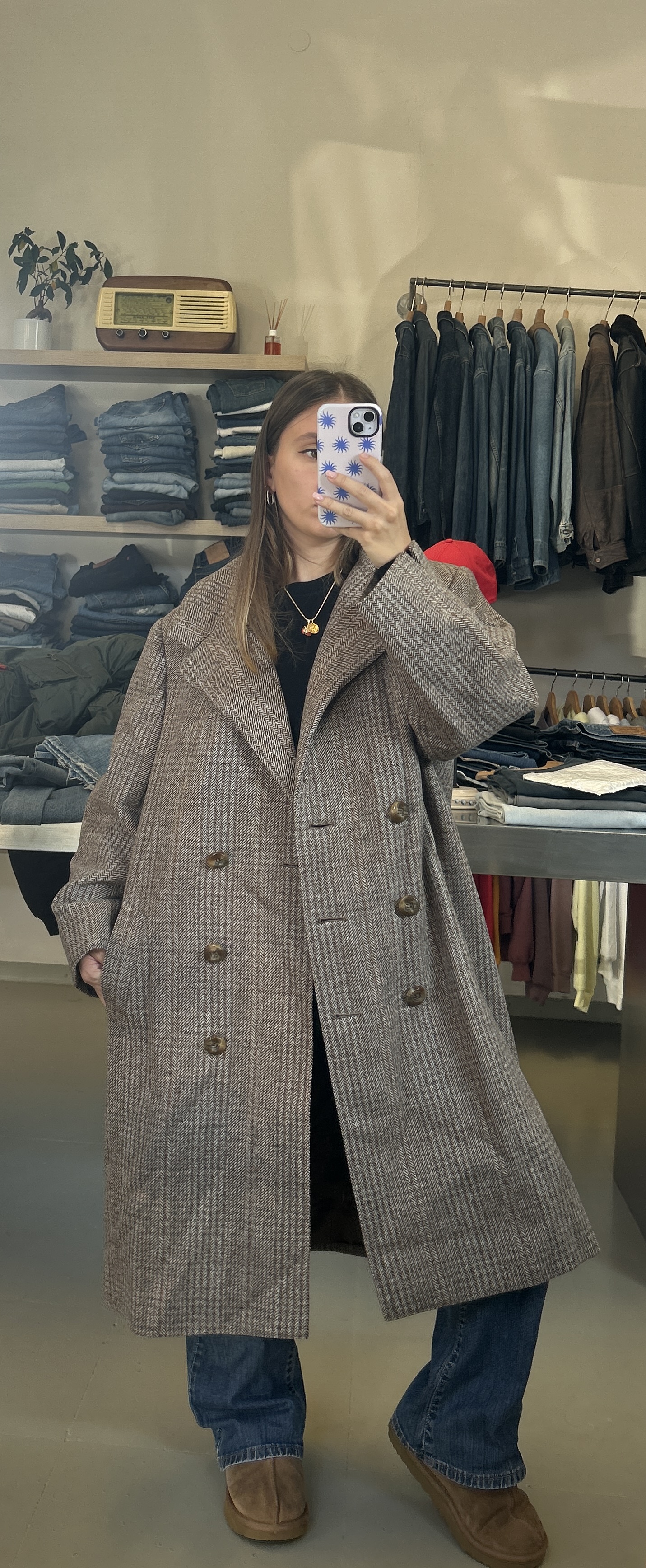 Checked Wool Long Coat Taglia L