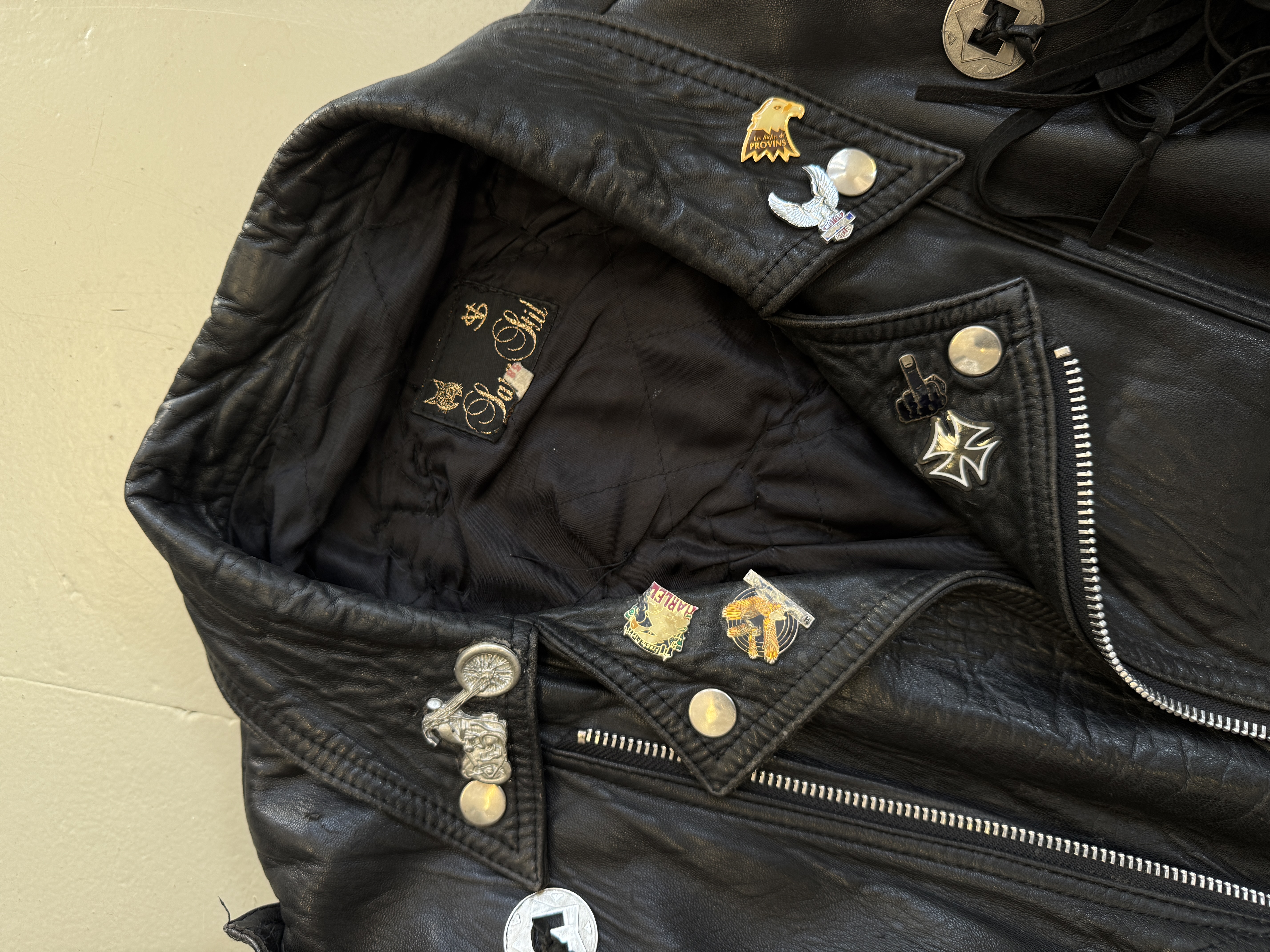 Vintage Black Leather Fringe Jacket taglia XL
