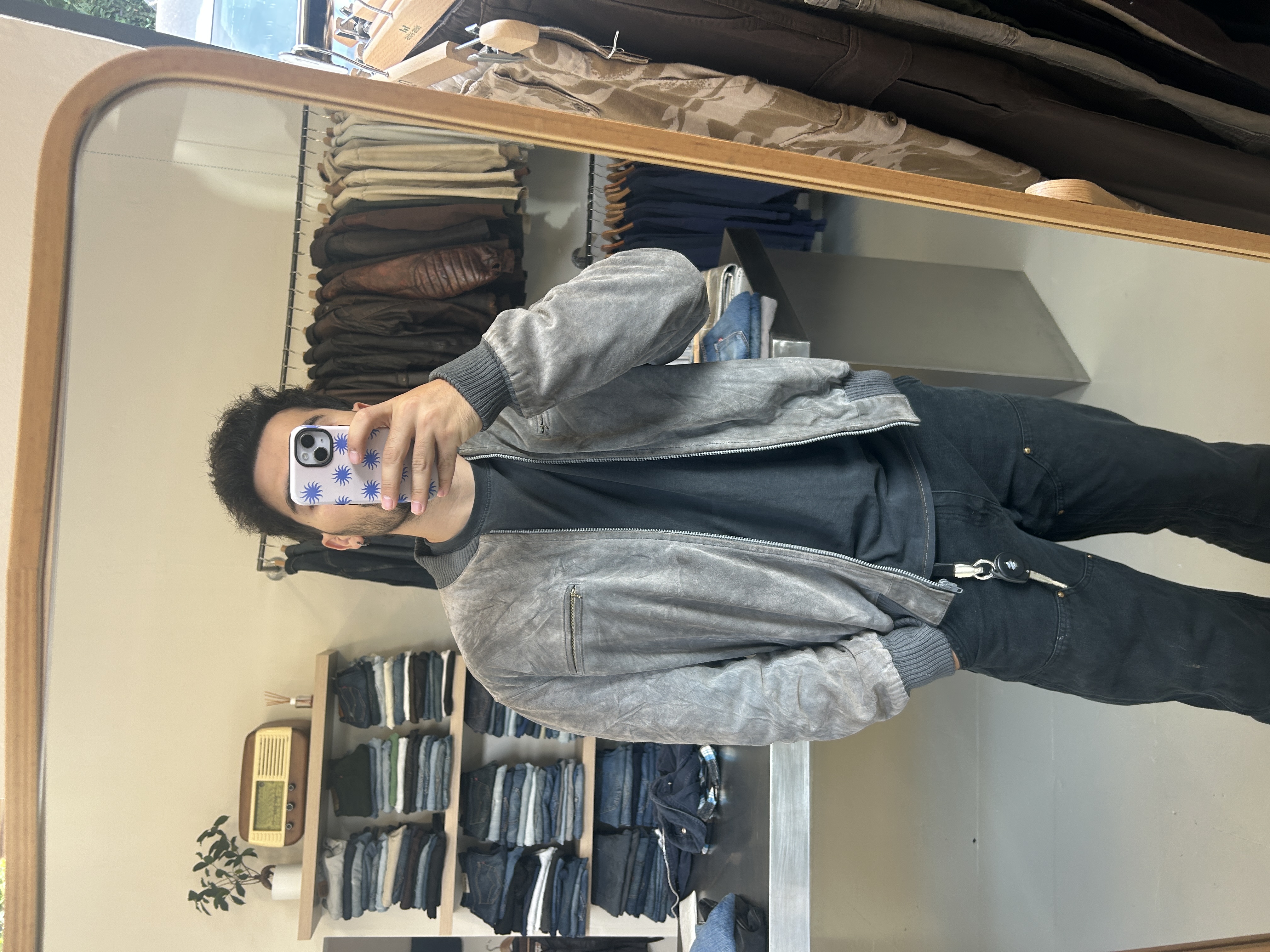 Bomber in suede grigio