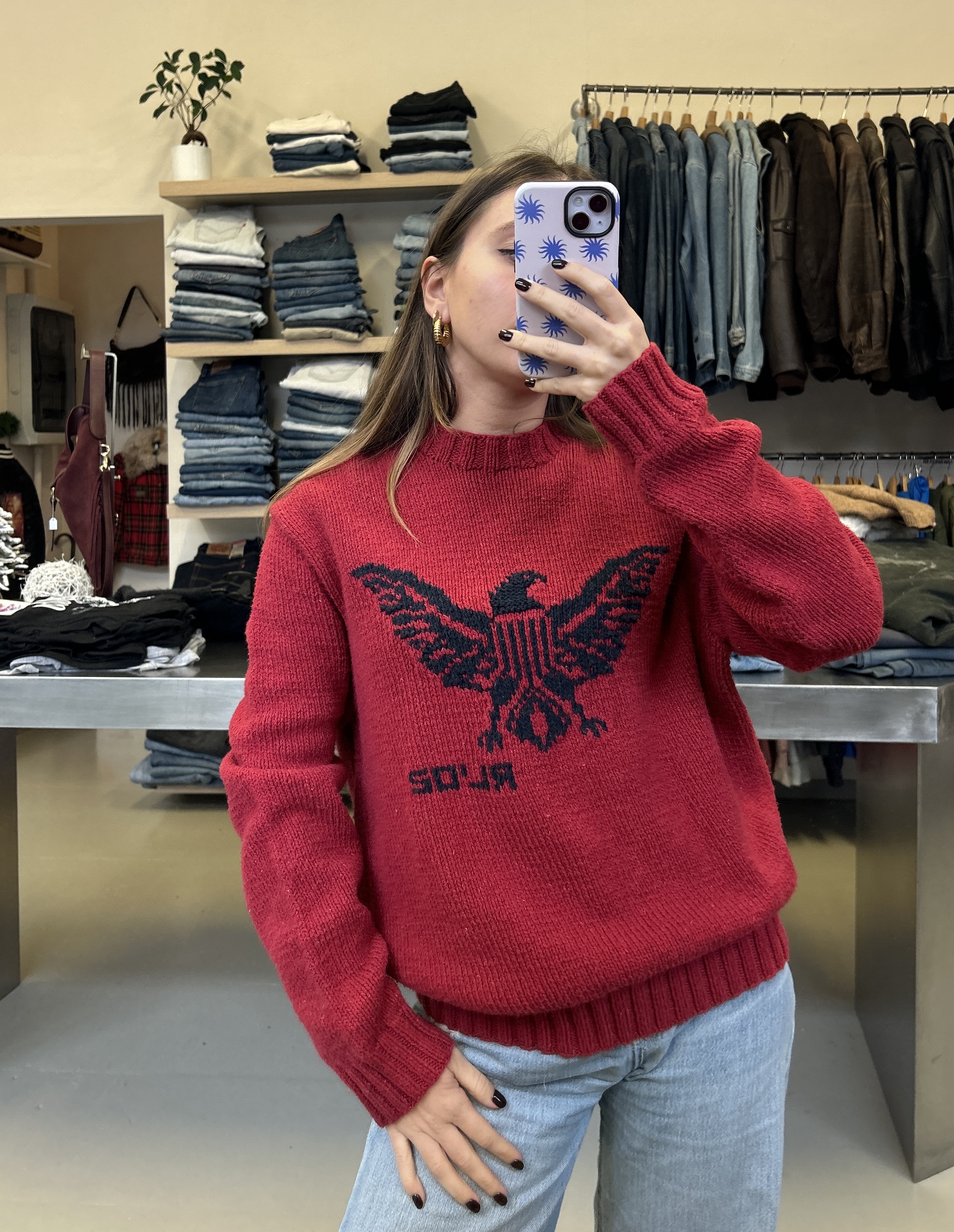 Red Knit Eagle Sweater