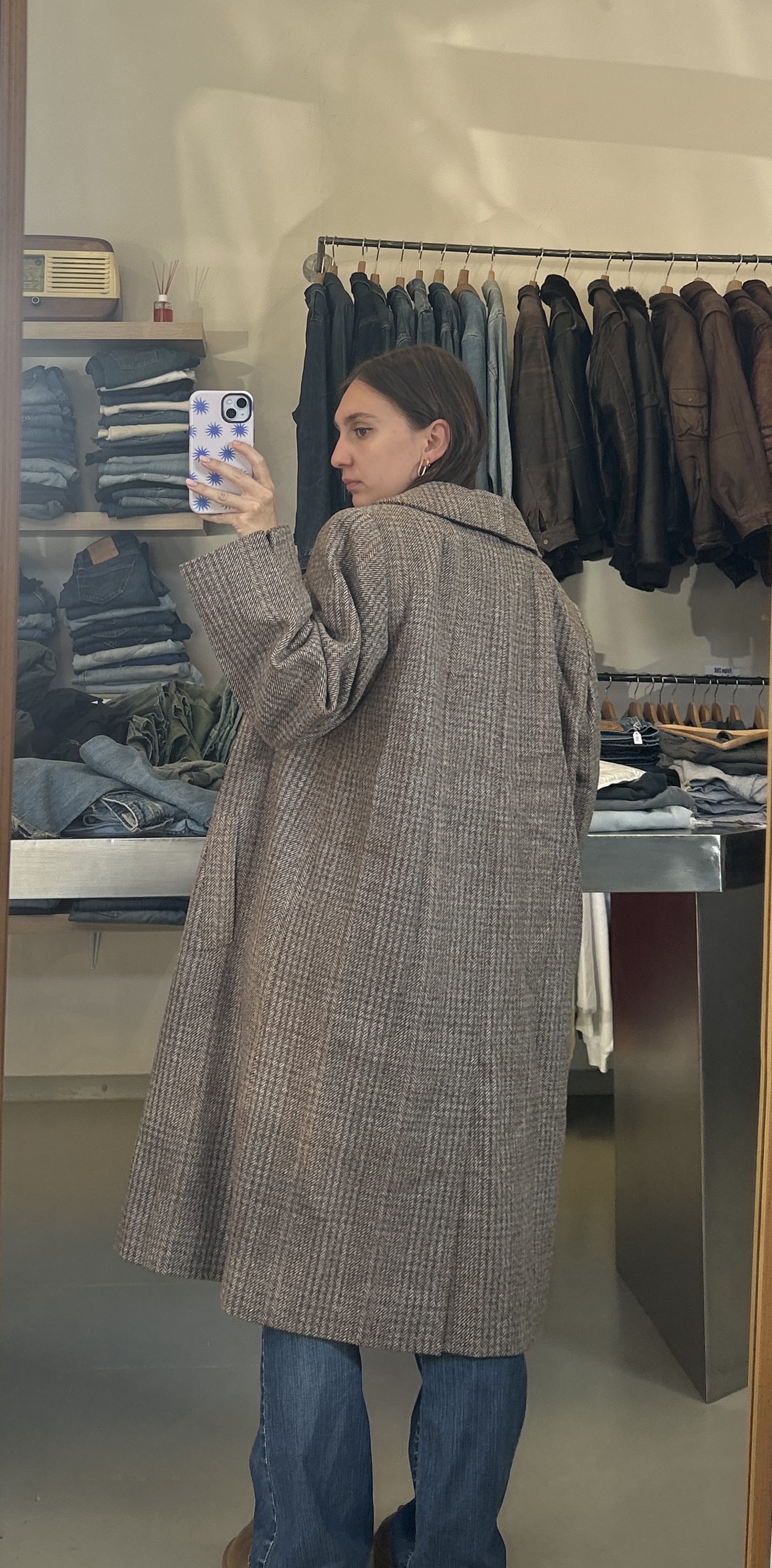 Checked Wool Long Coat Taglia L