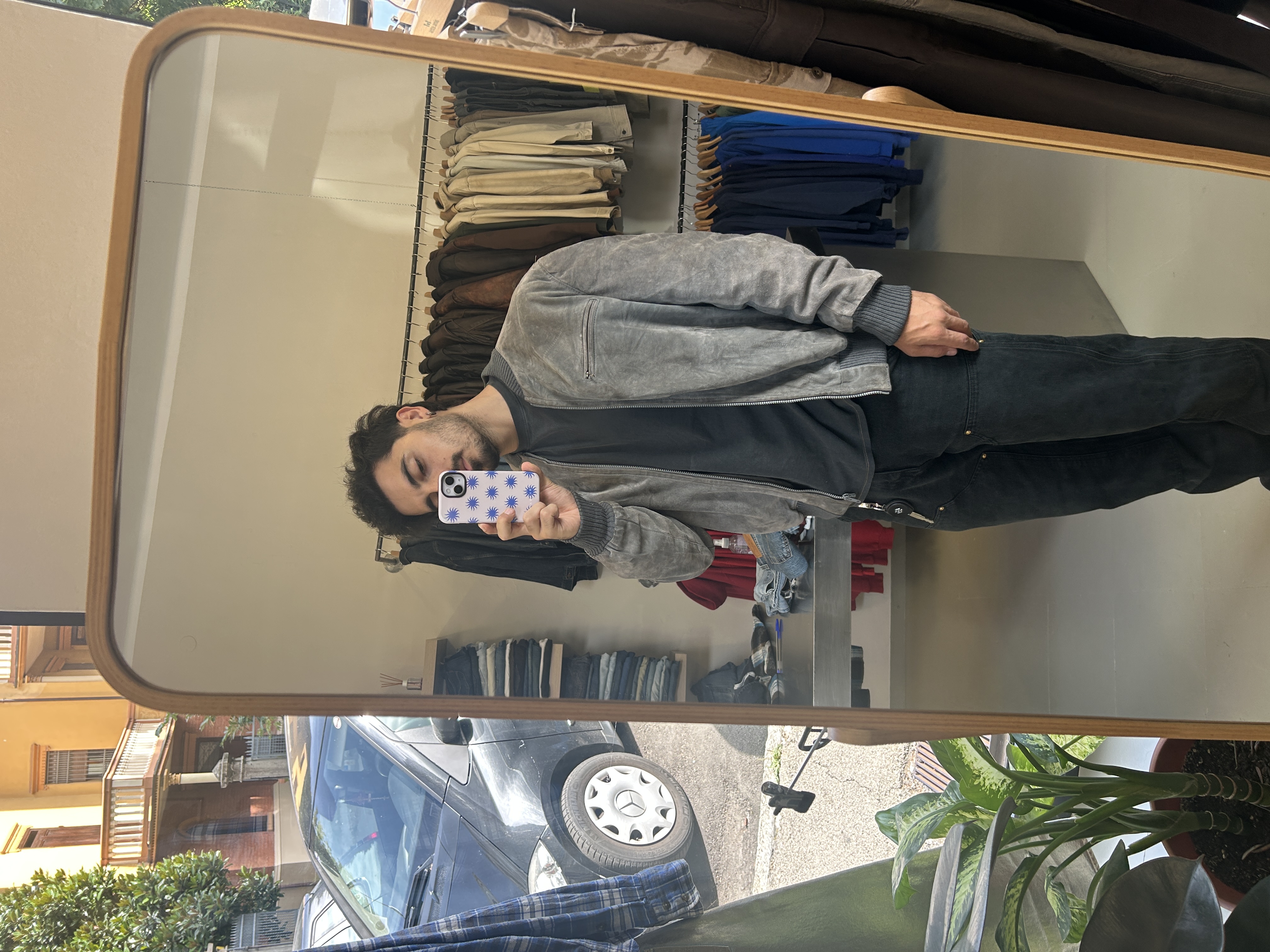 Bomber in suede grigio