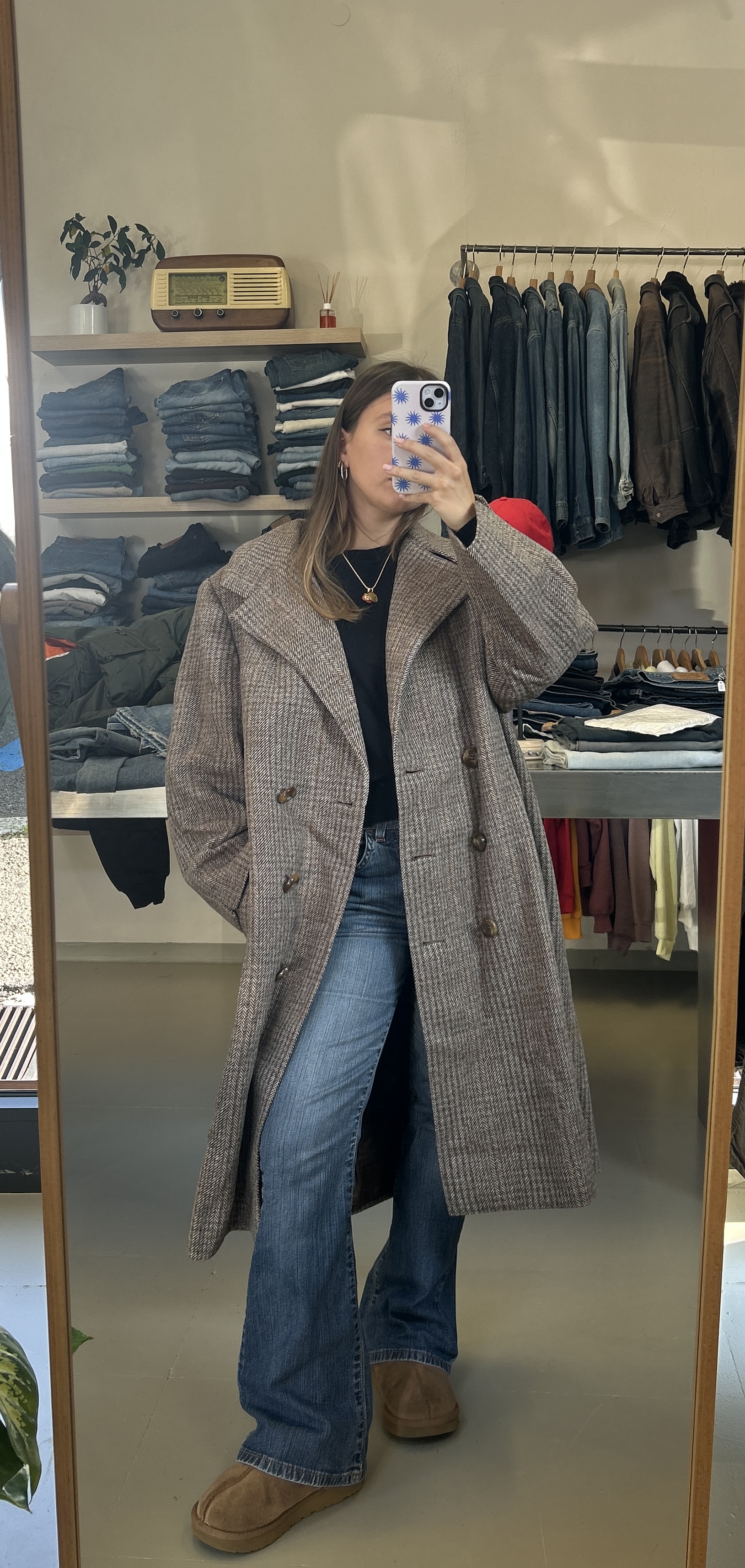 Checked Wool Long Coat Taglia L