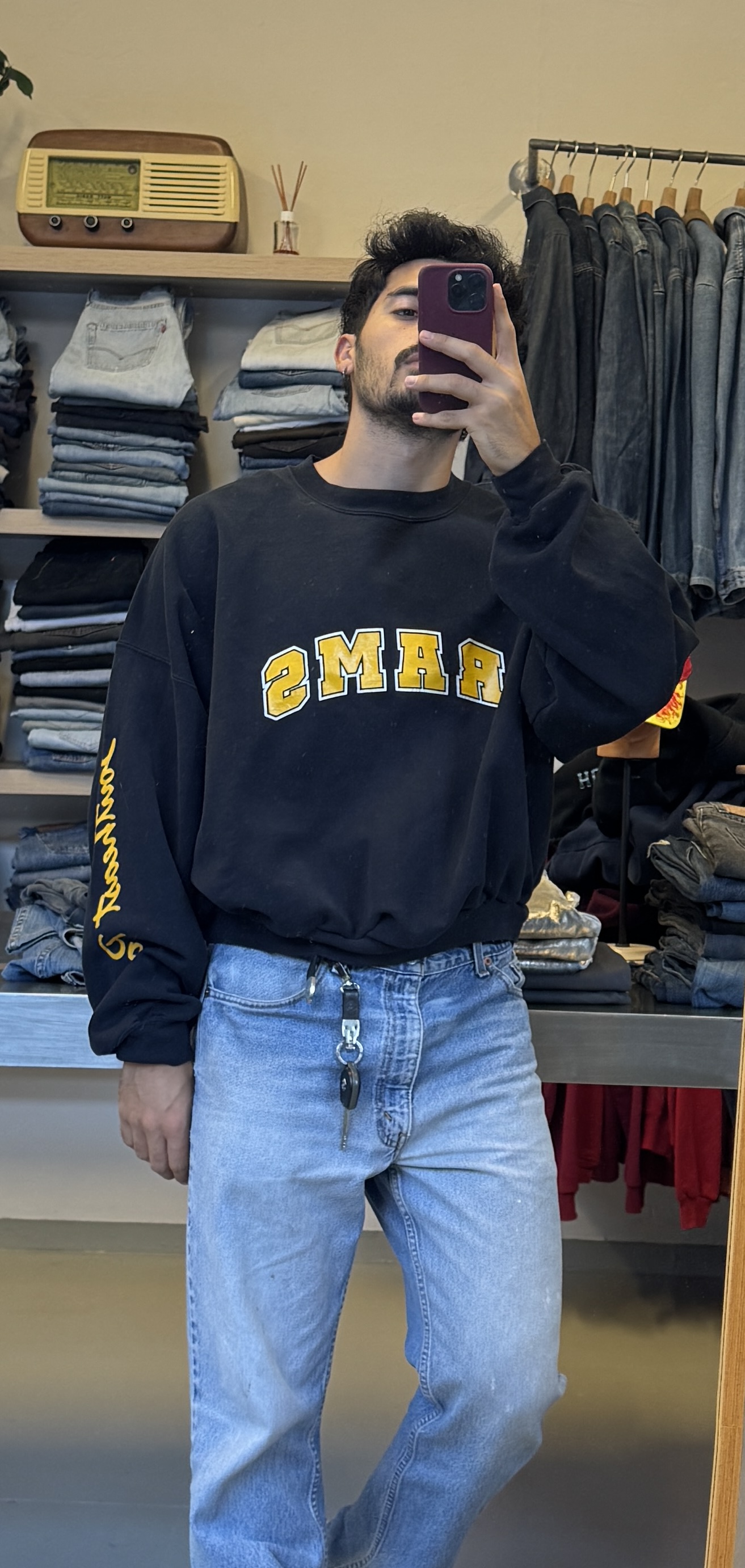 RAMS Printed Black Sweatshirt taglia XXXL crop