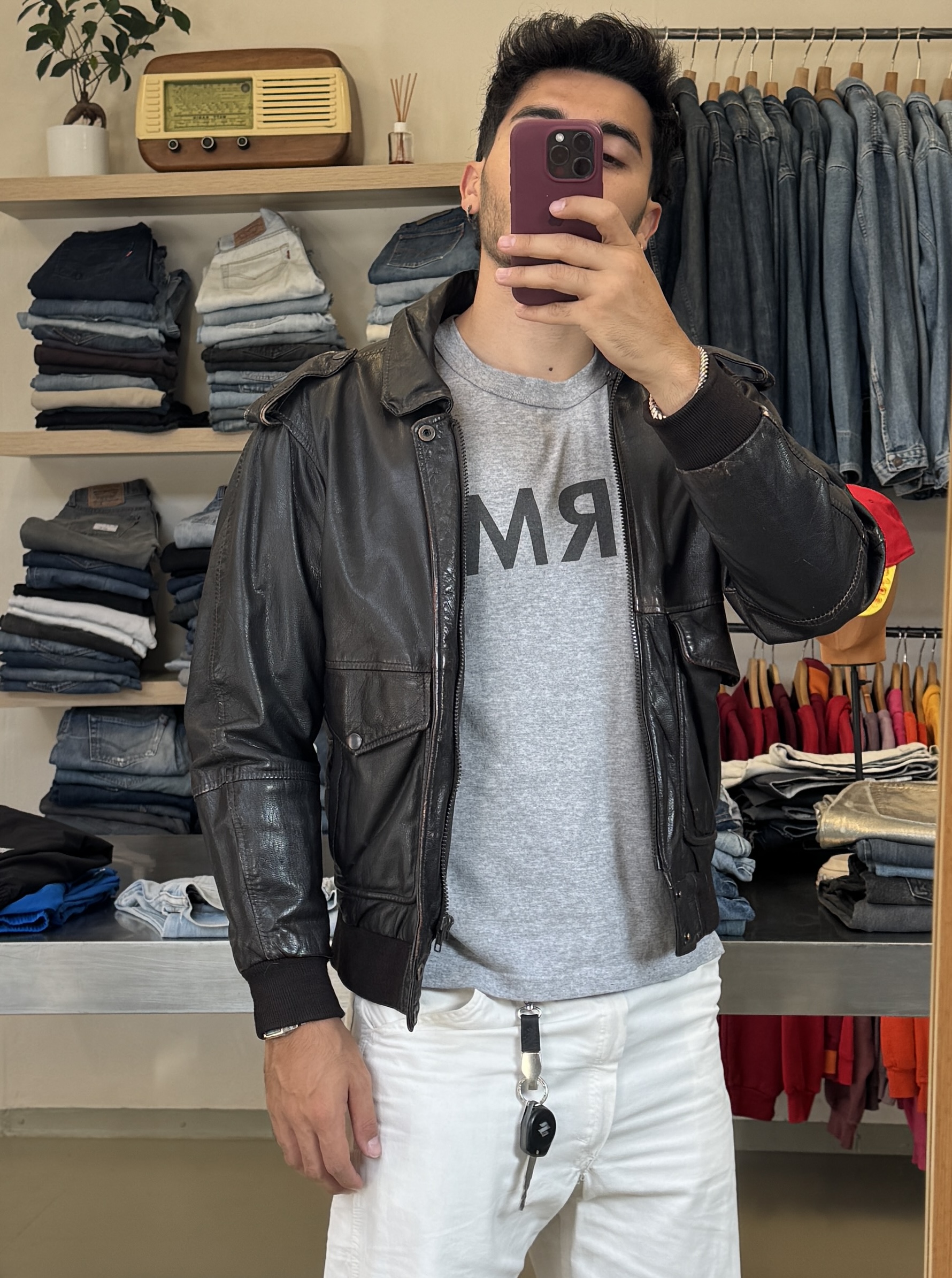 Black Vintage Leather Jacket taglia S
