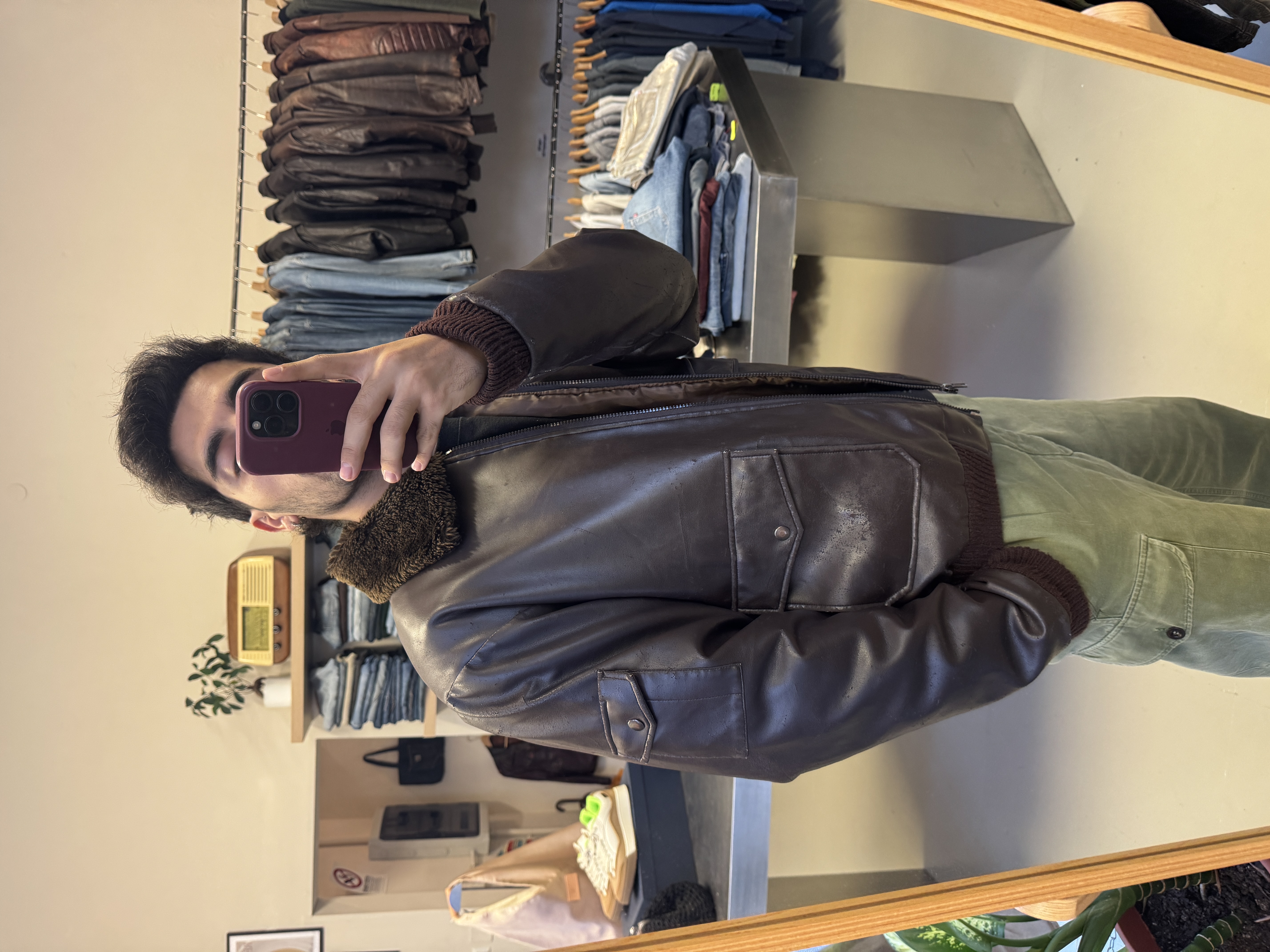Vintage Brown Leather Jacket taglia L