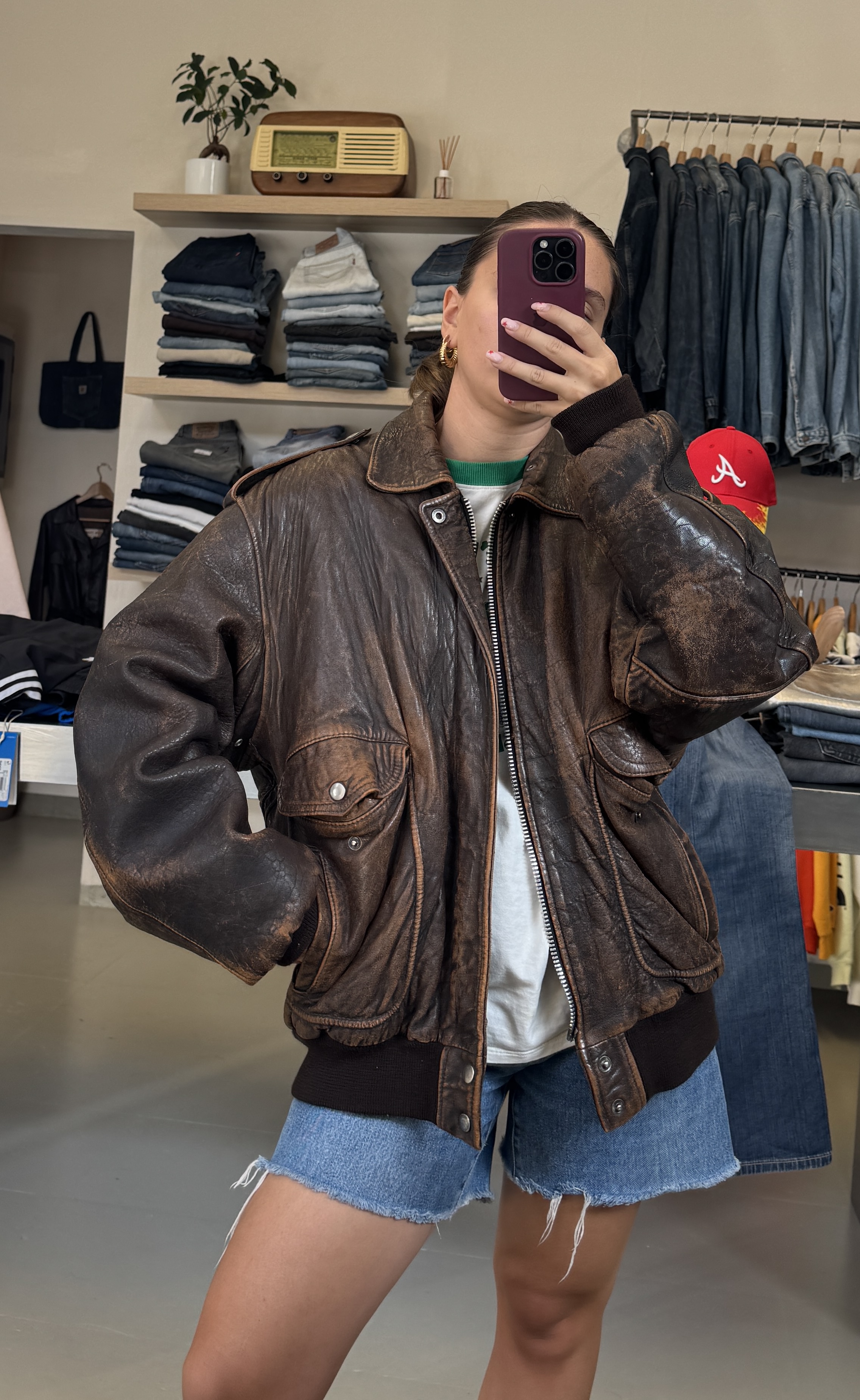 Vintage Brown Leather Jacket taglia L