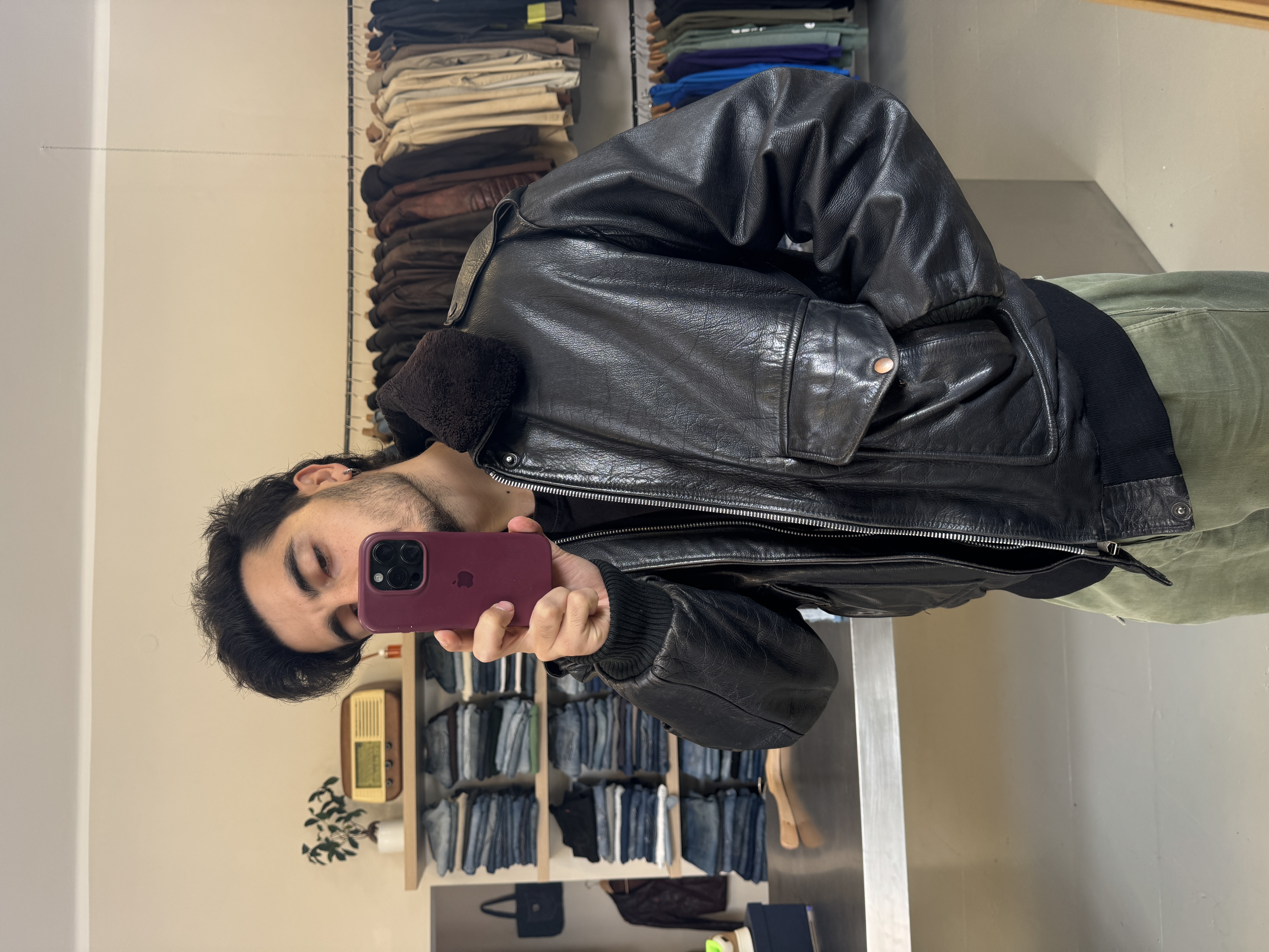 Vintage Black Leather Jacket taglia L