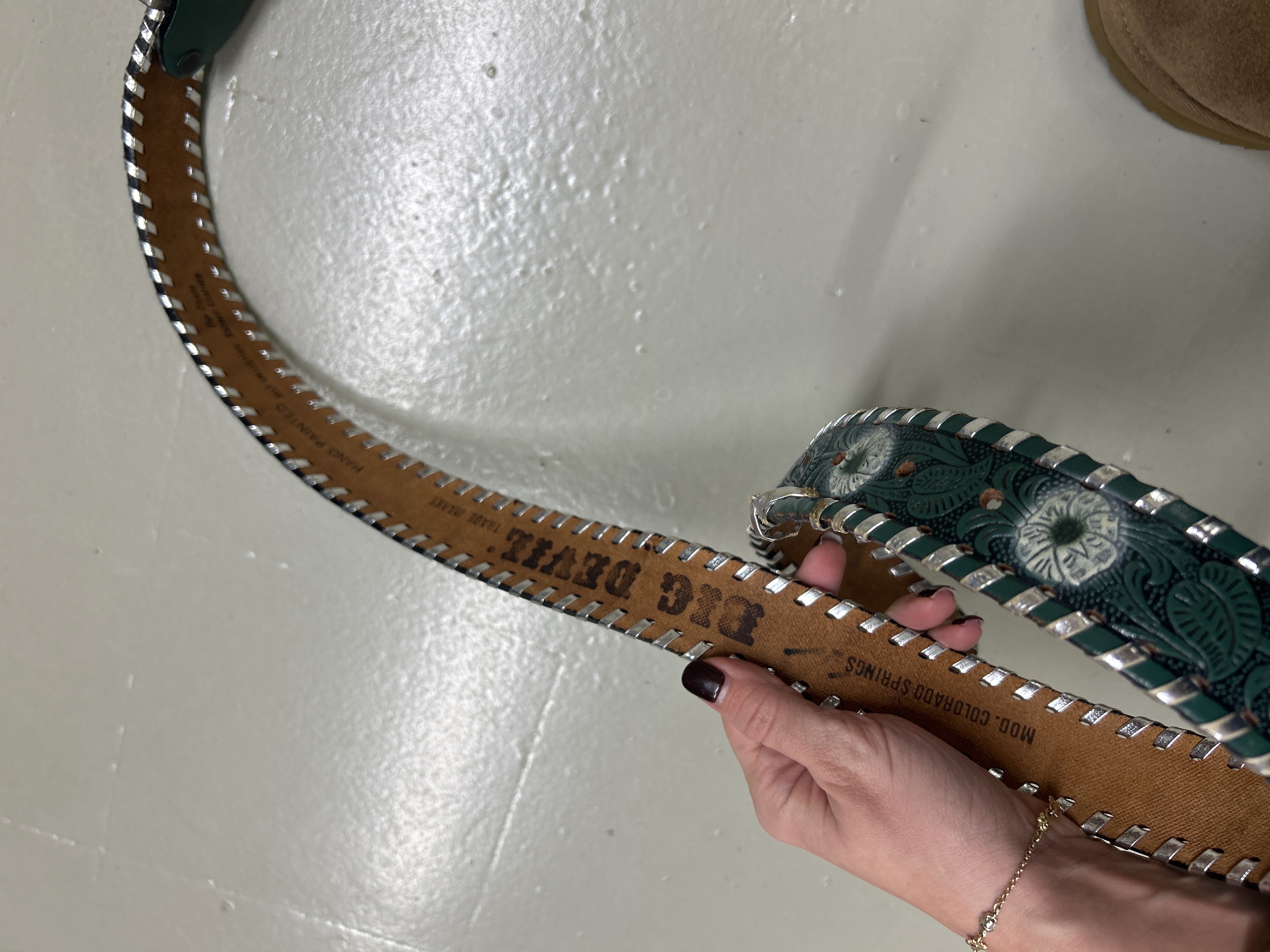 Green Embossed vintage Leather Belt