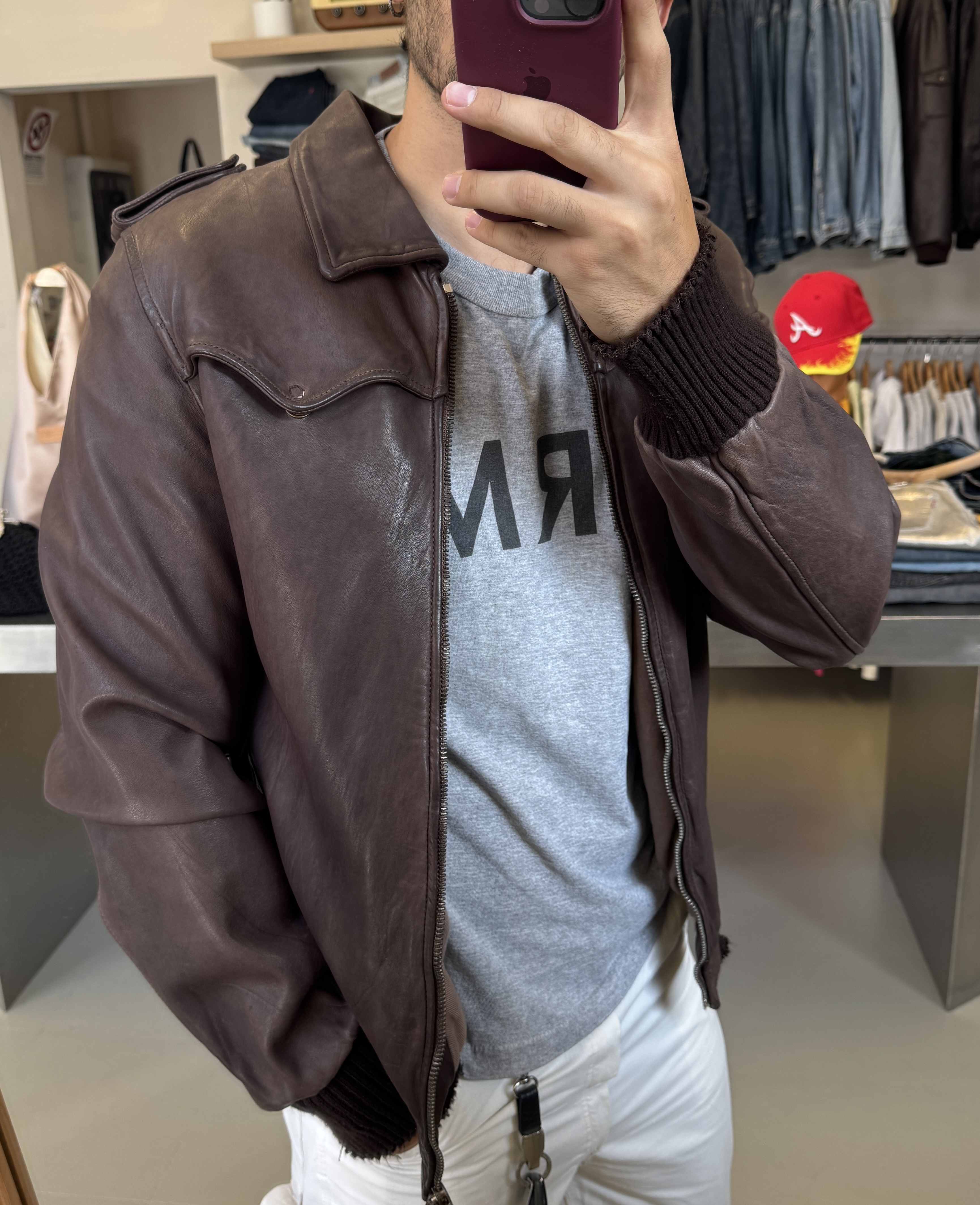 Men's brown leather jacket taglia M