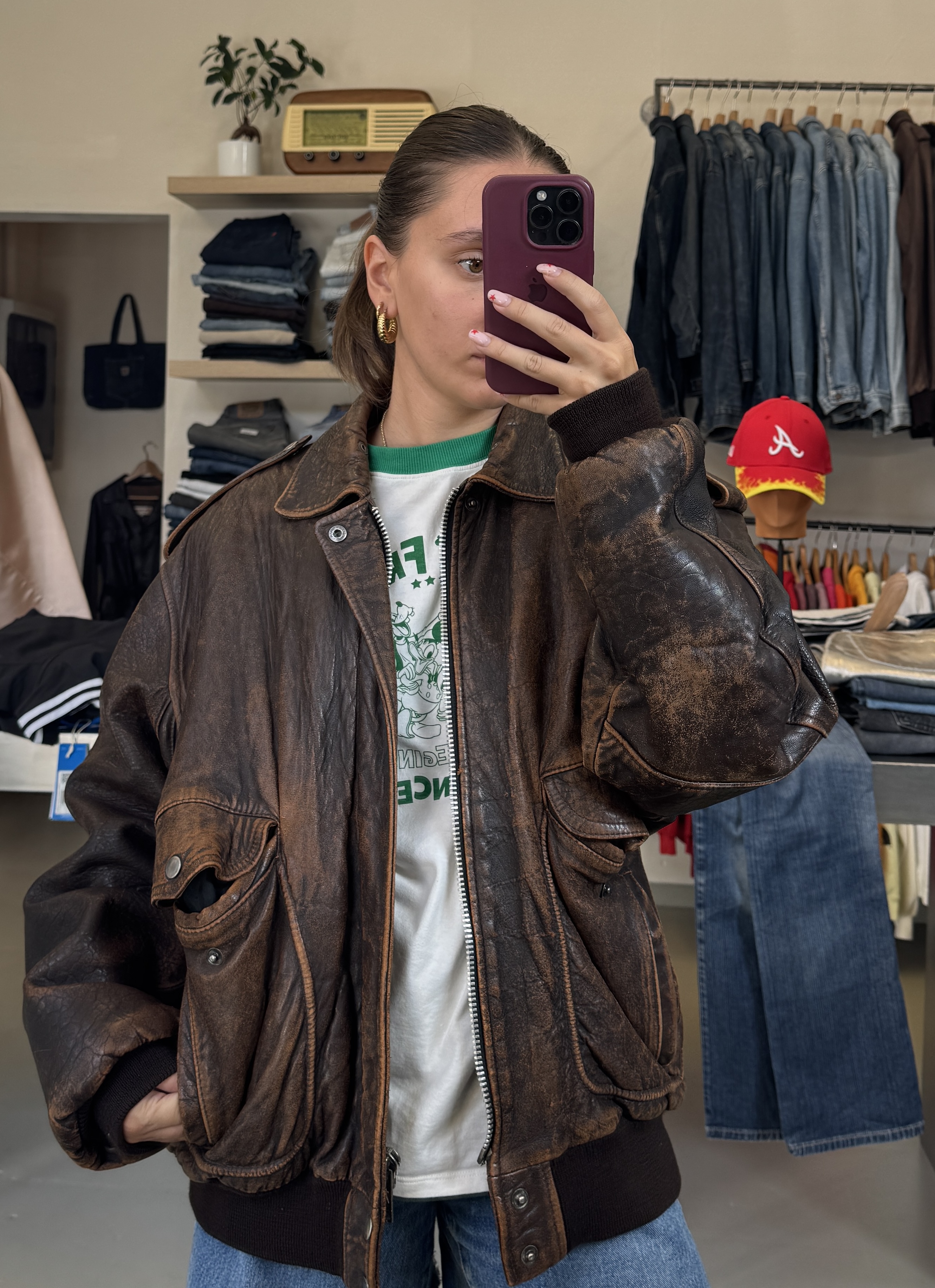 Vintage Brown Leather Jacket taglia L