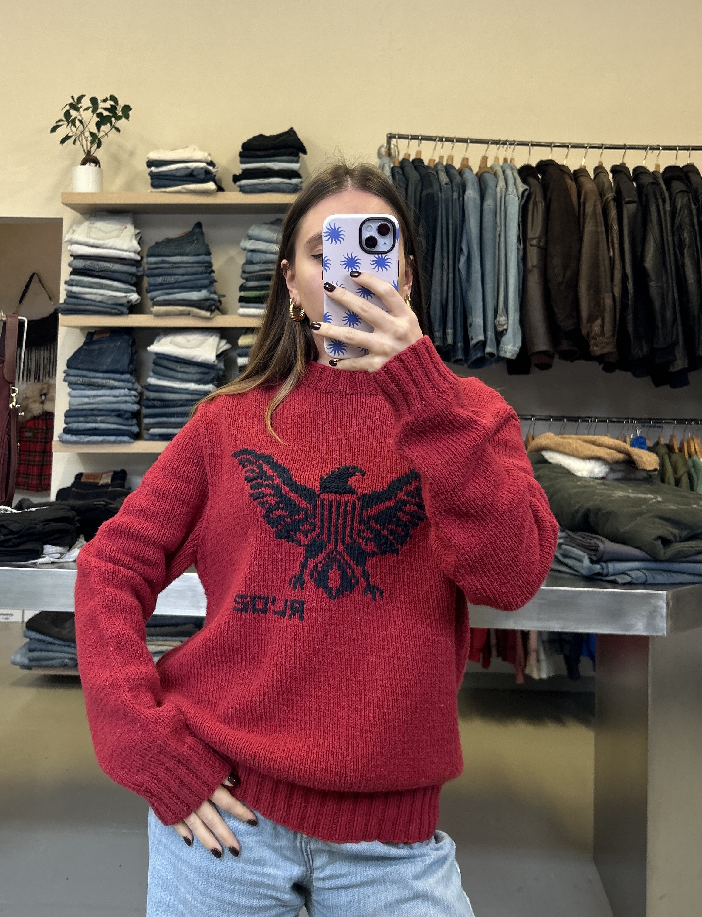 Red Knit Eagle Sweater