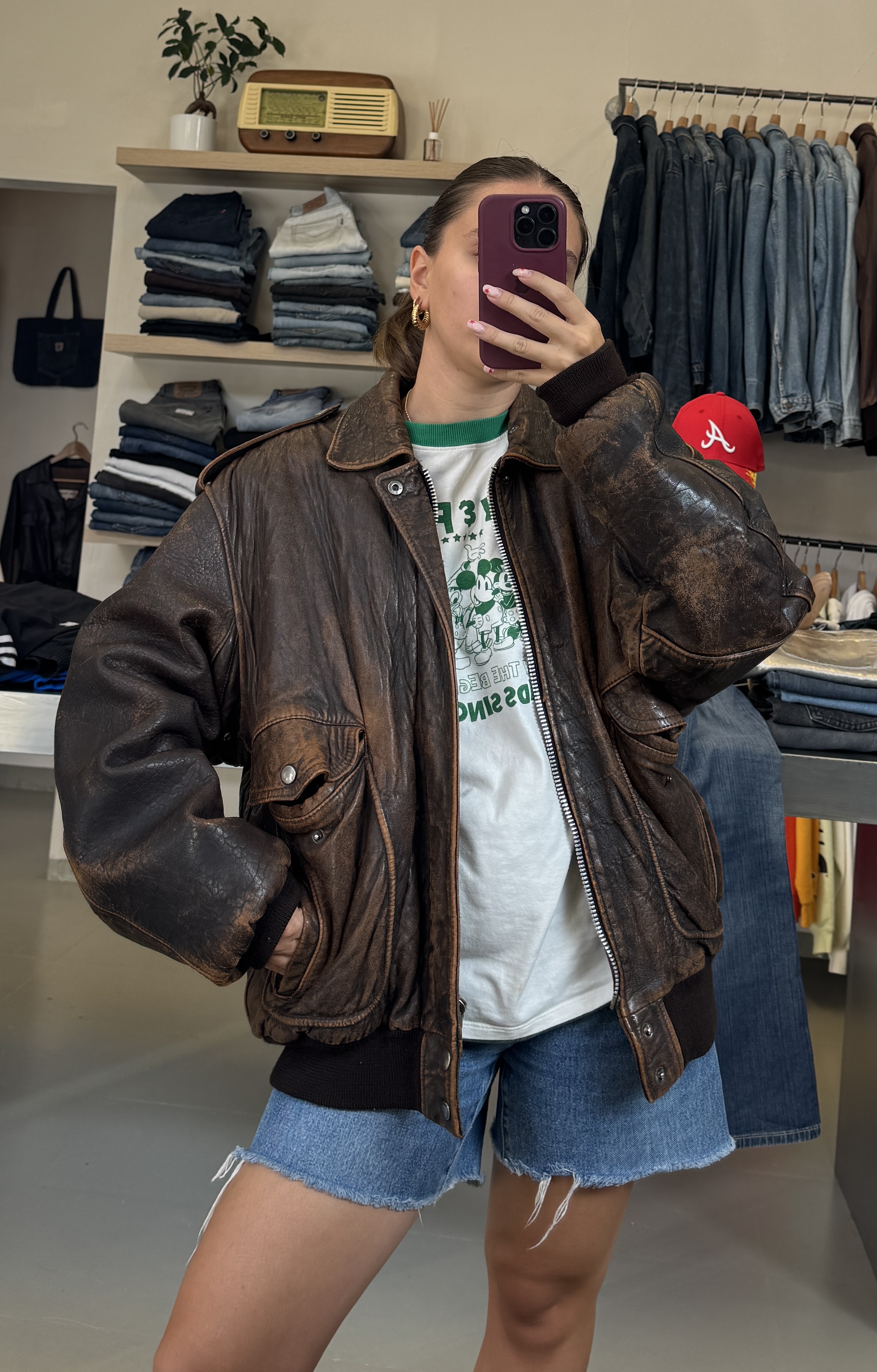 Vintage Brown Leather Jacket taglia L