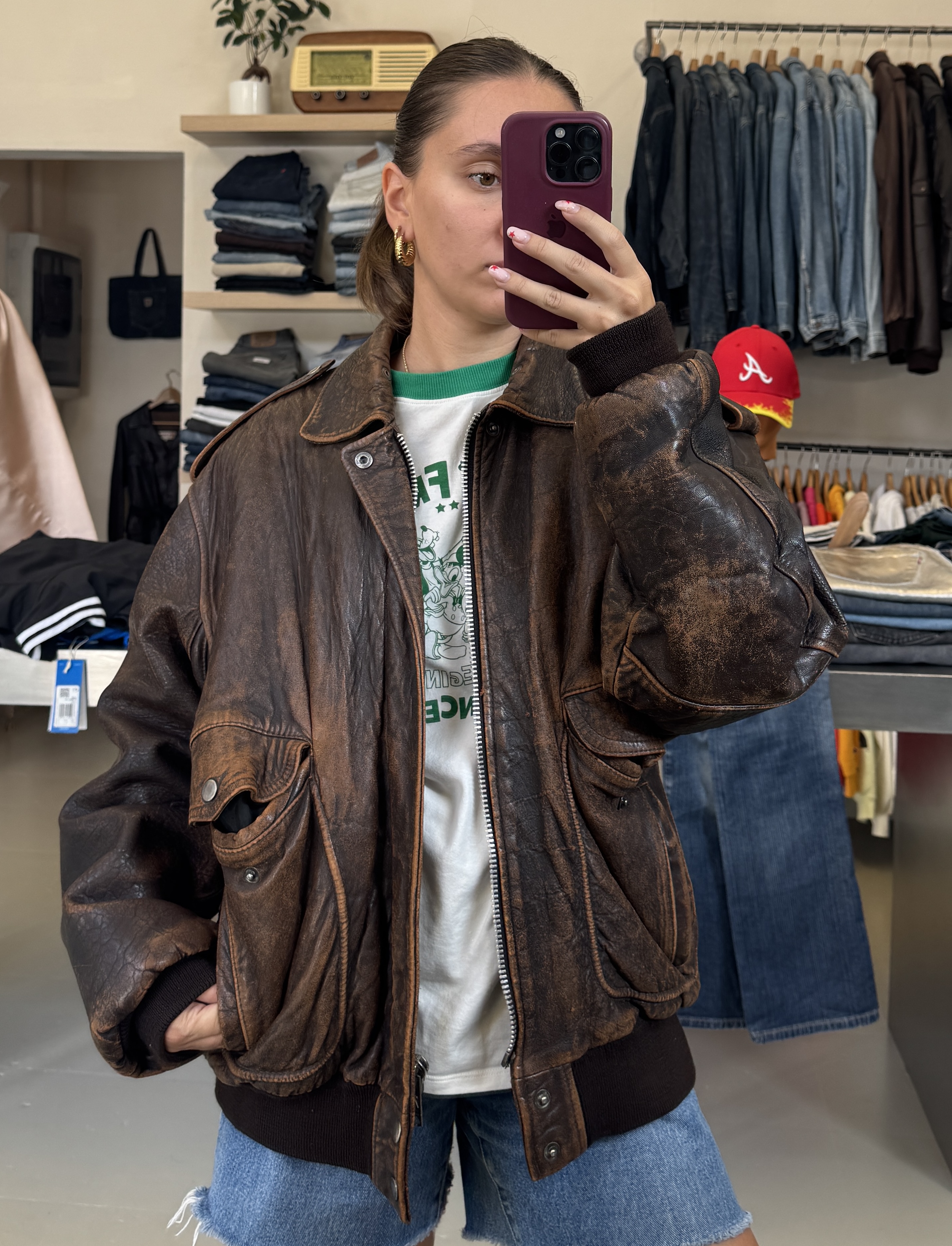 Vintage Brown Leather Jacket taglia L