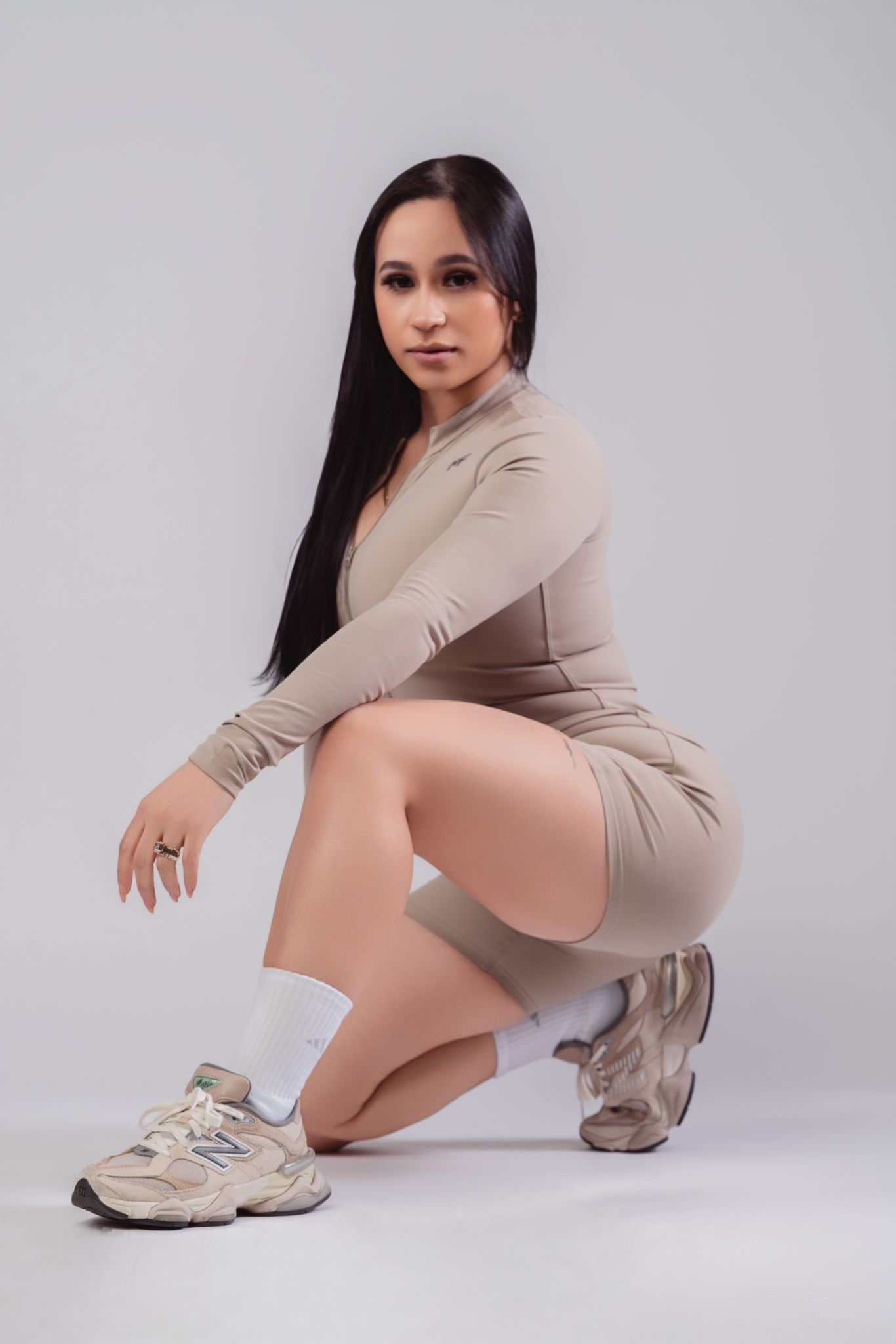 Beige Long Sleeve Jumpsuit