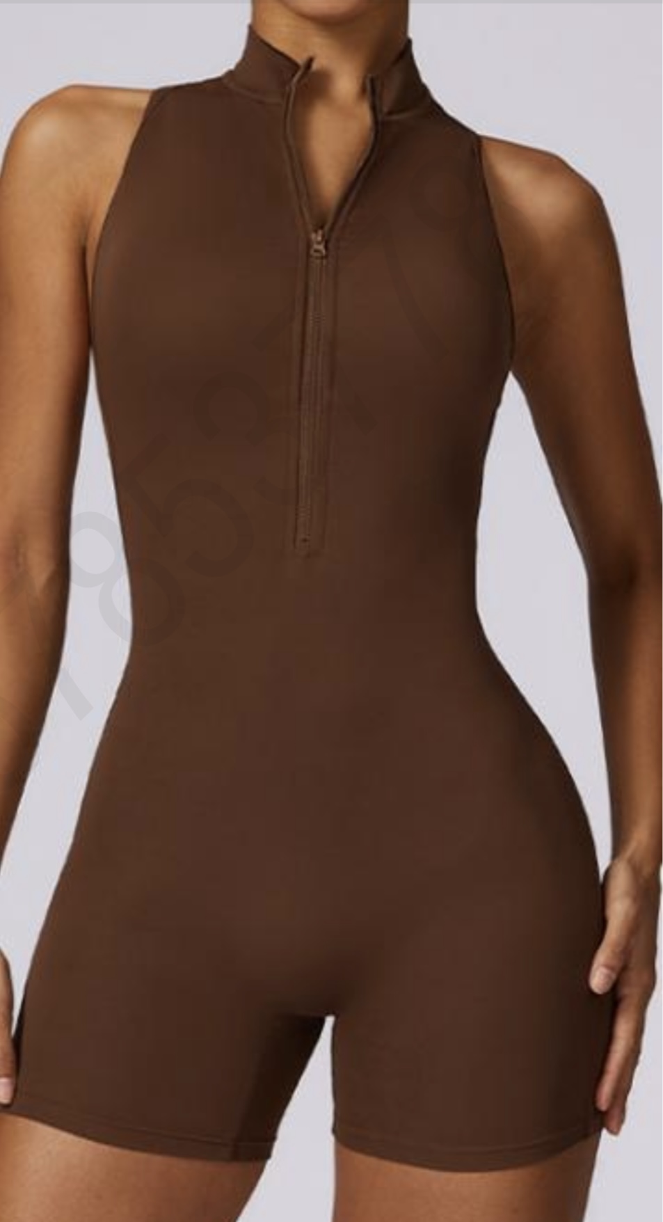 Brown Sleeveless Zip-Up Romper