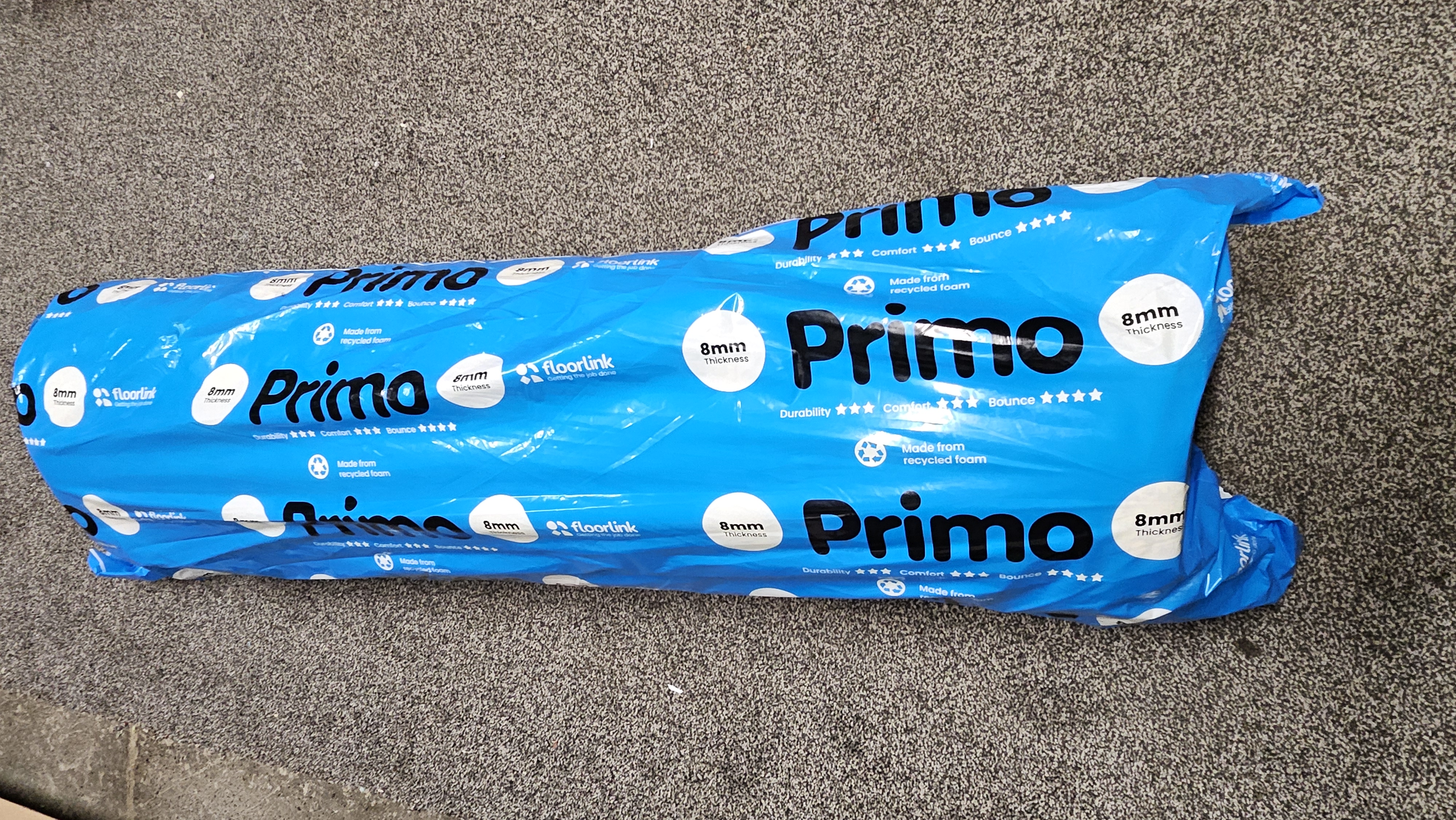 Carpet underlay 8mm thick 15sqm rolls Branded Primo