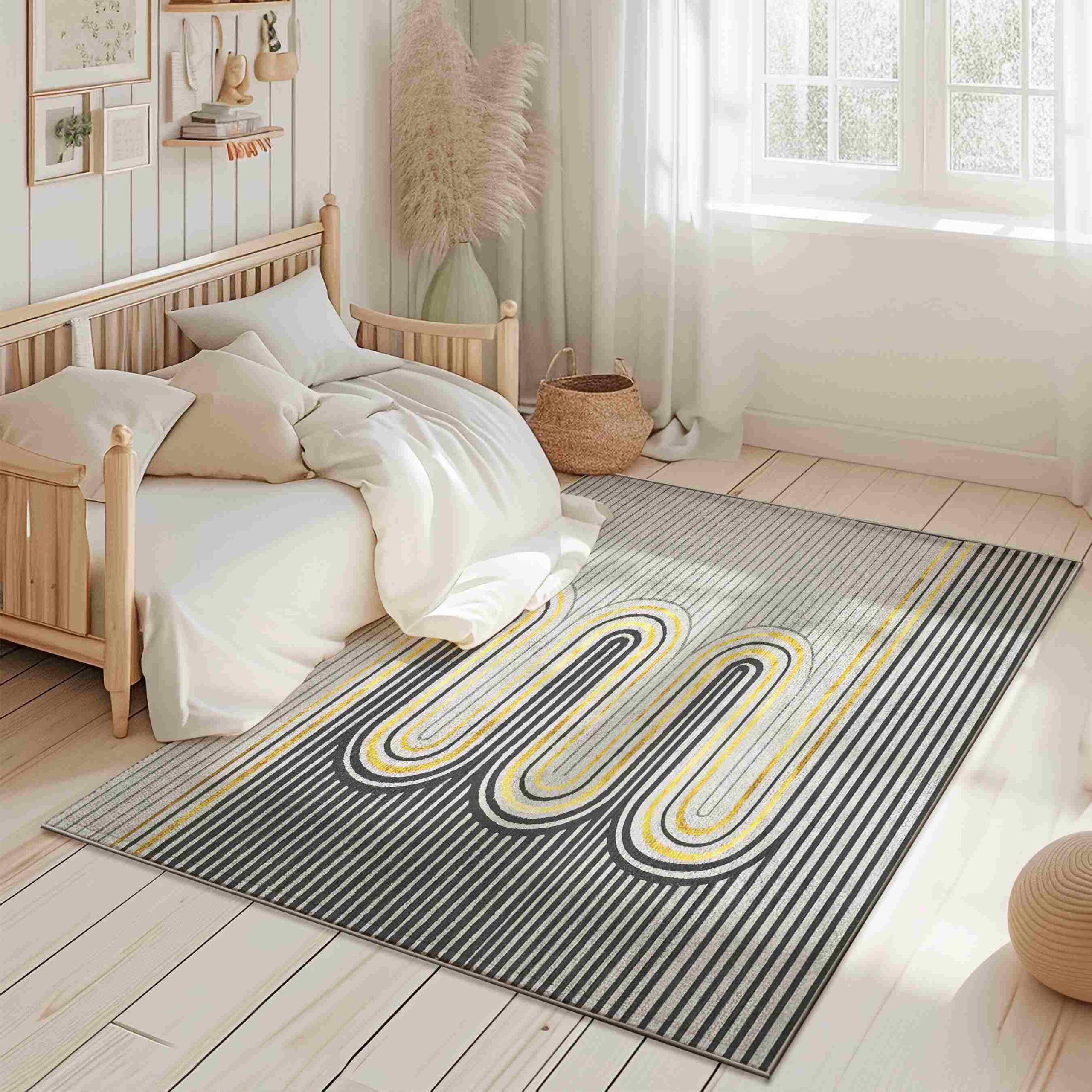 Modern Washable Bedroom Rug 5ft 3in x 7ft 5in SKY 7705