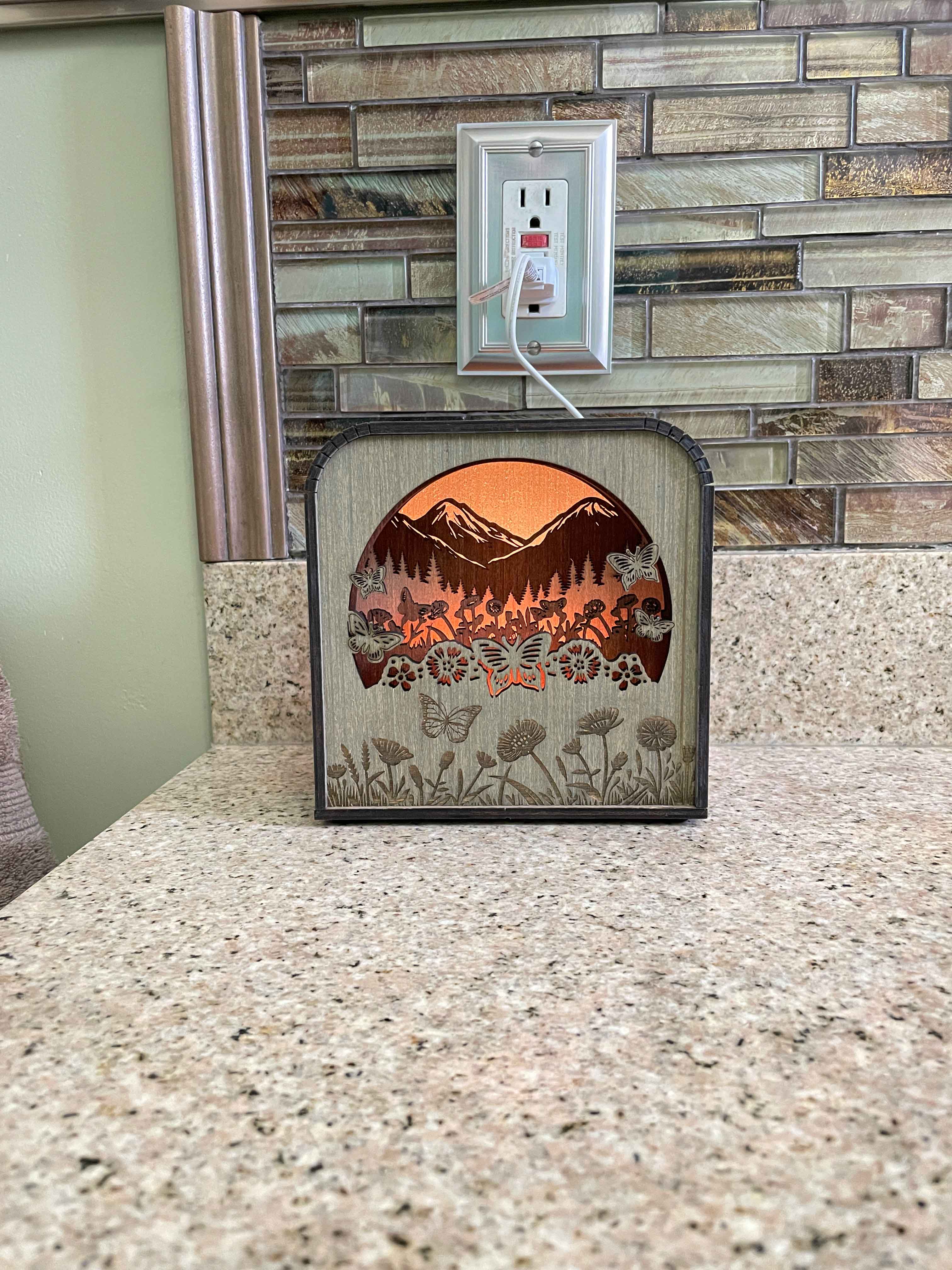 Butterfly Design Wood Shadow Box - Easy Grey