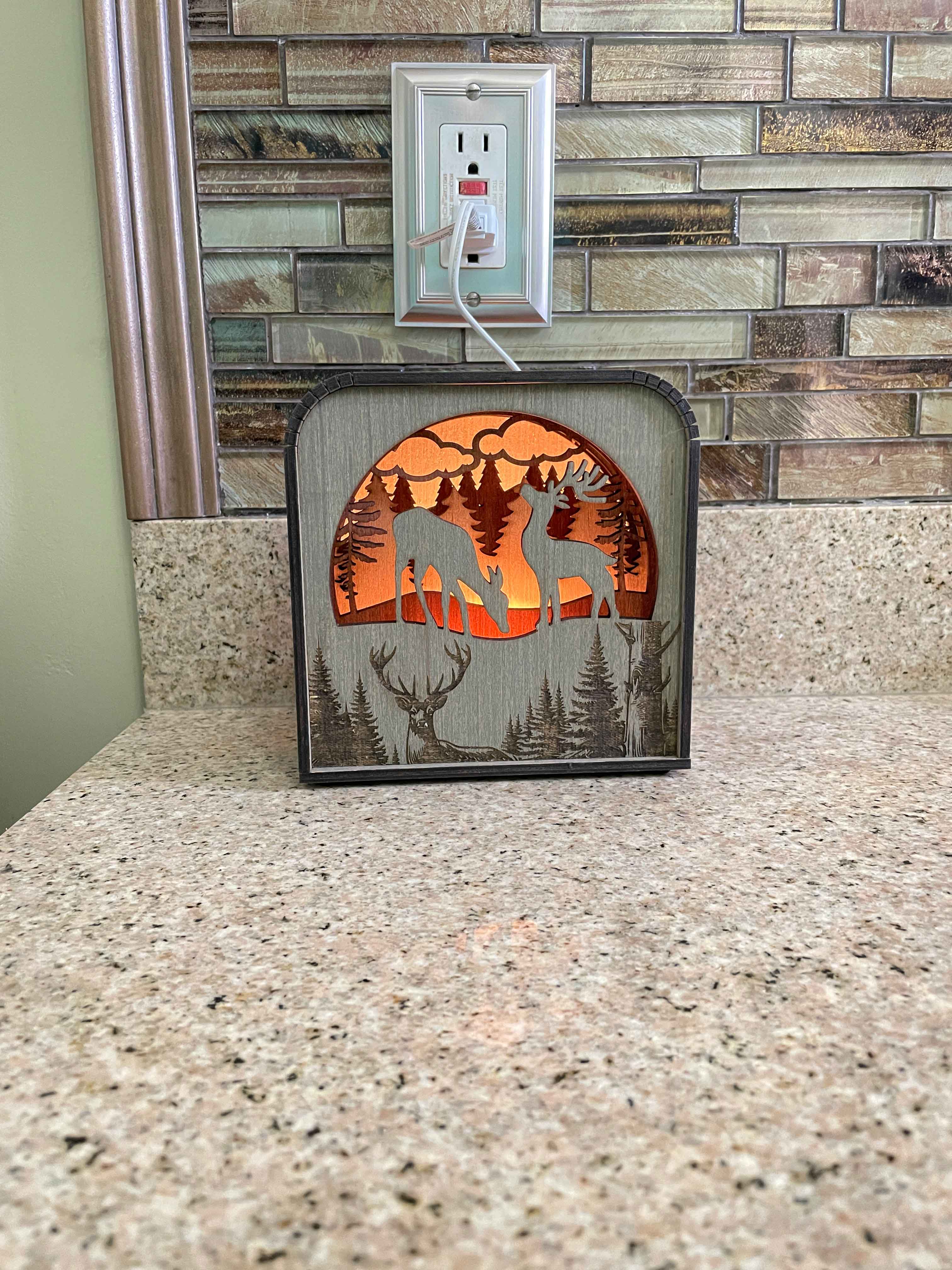 Deer Design Wood Shadow Box - Easy Grey