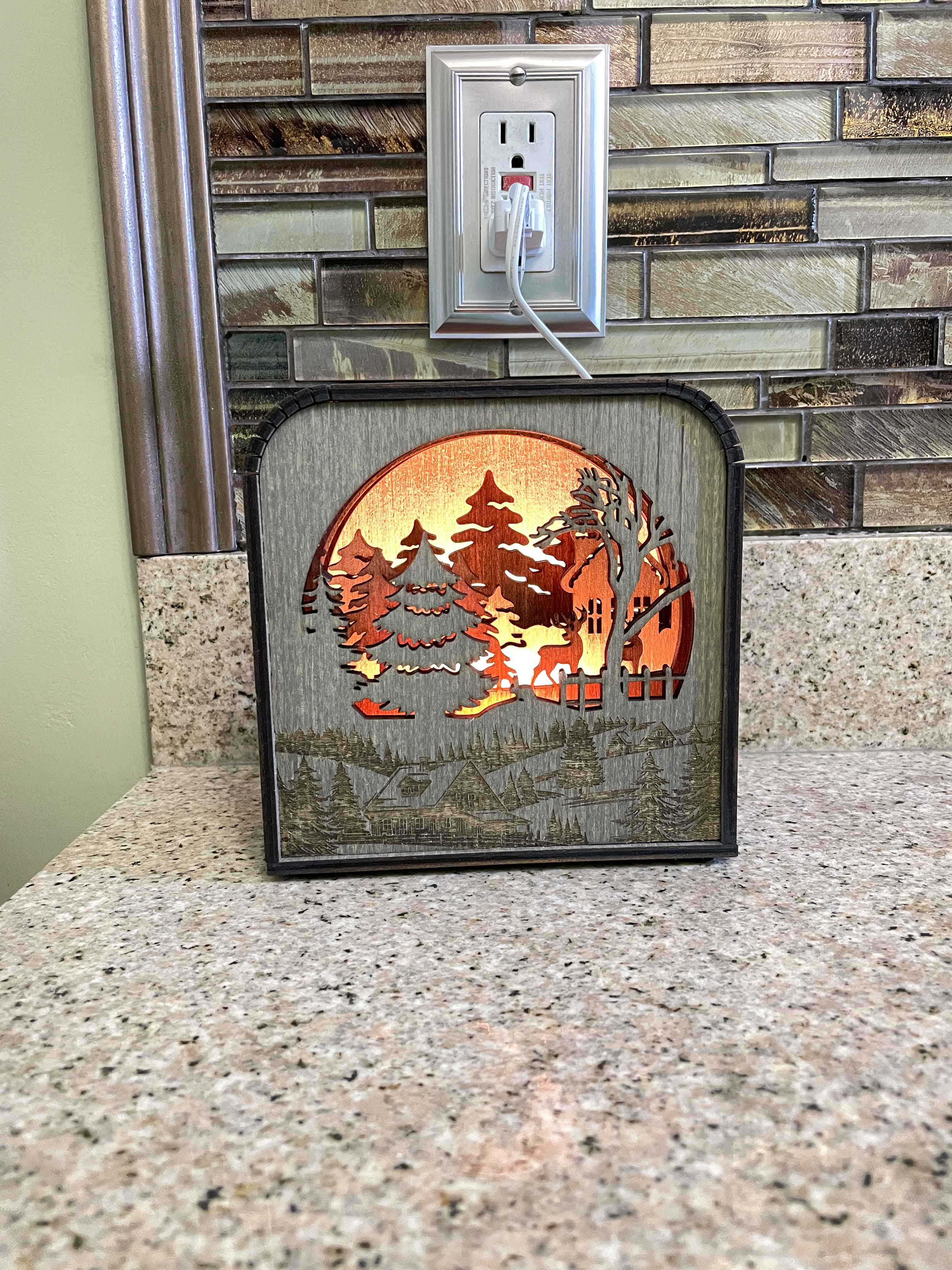 Winter Design Wood Shadow Box - Easy Grey