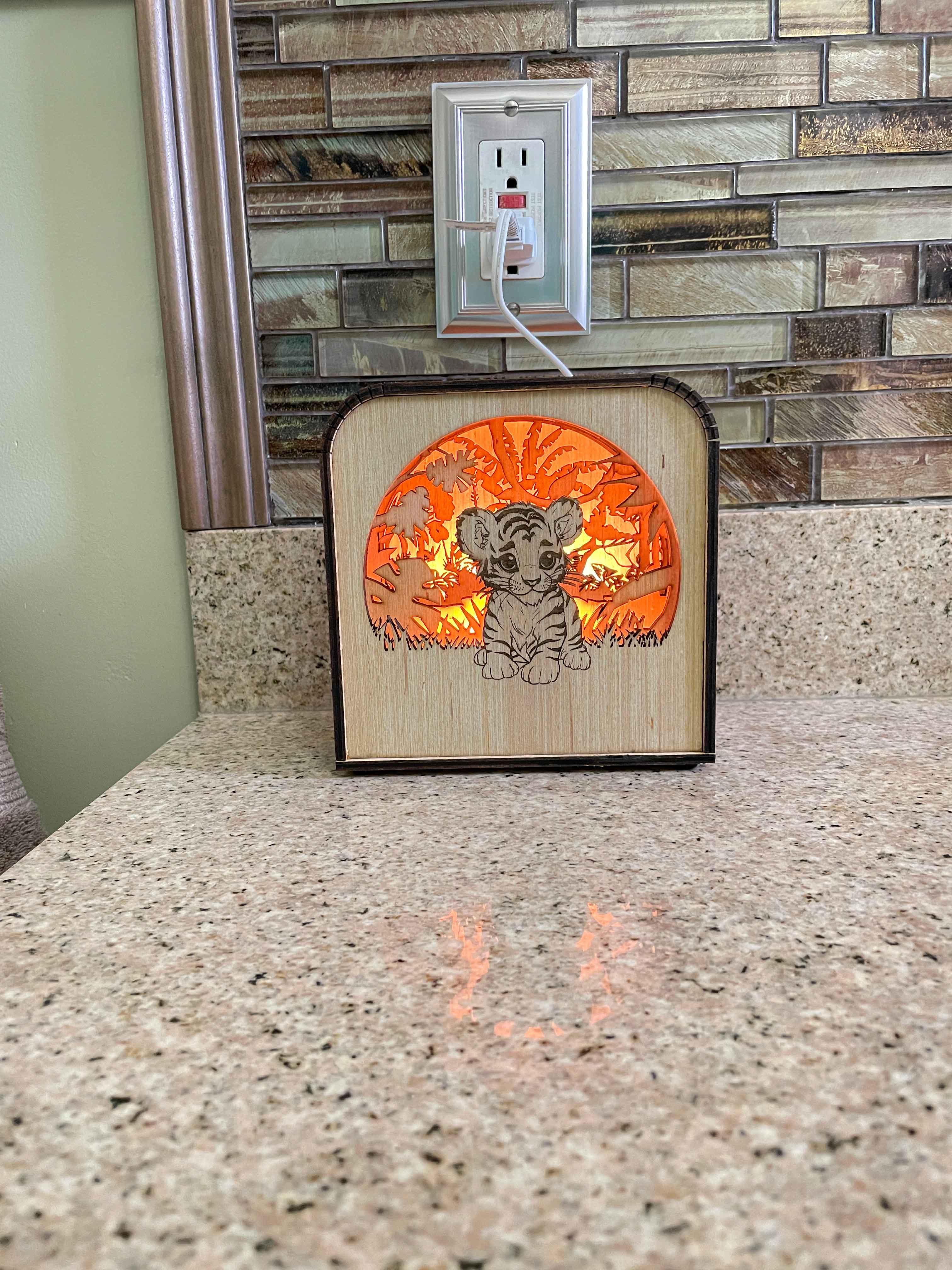 Tiger Design Wood Shadow Box