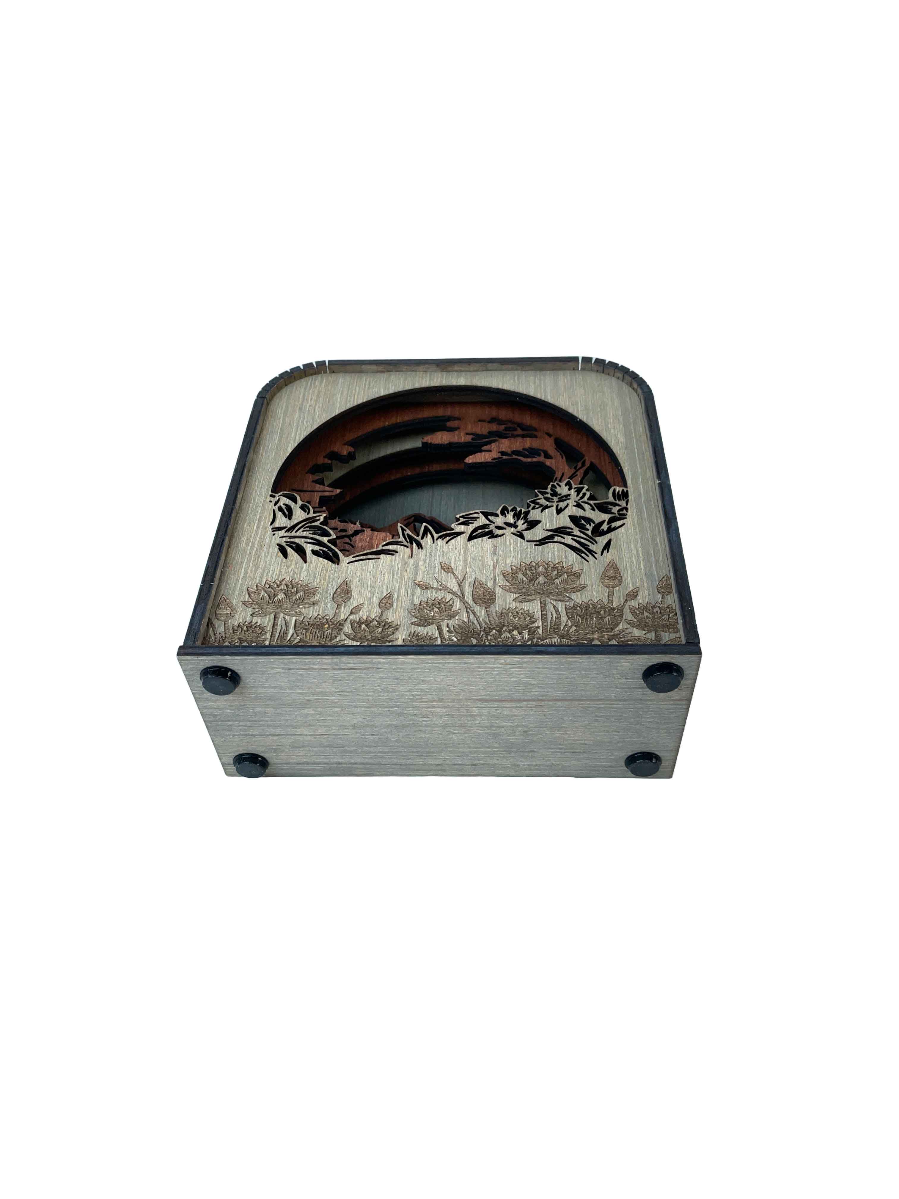 Asian Design Wood Shadow Box - Easy Grey