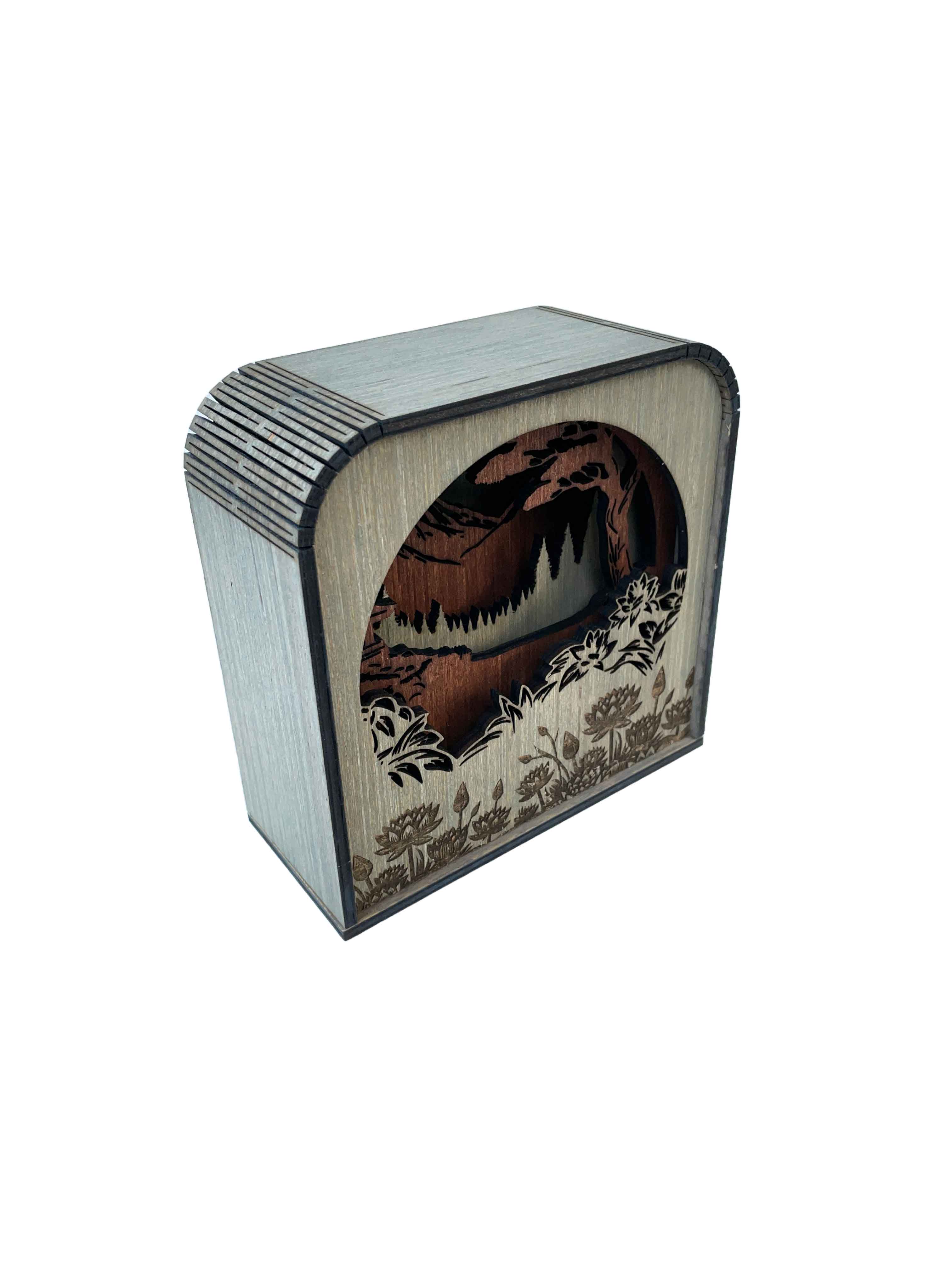 Asian Design Wood Shadow Box - Easy Grey