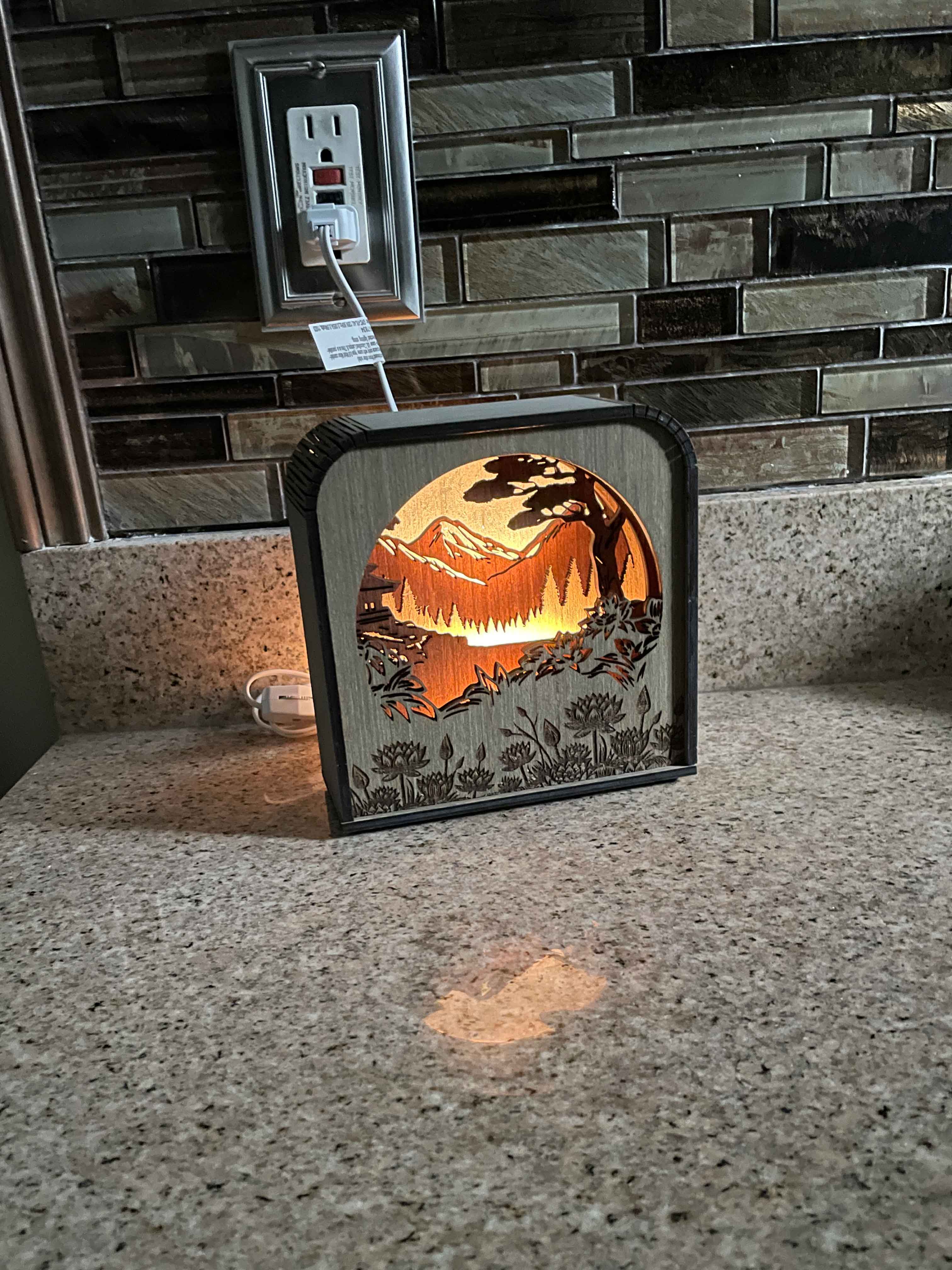 Asian Design Wood Shadow Box - Easy Grey