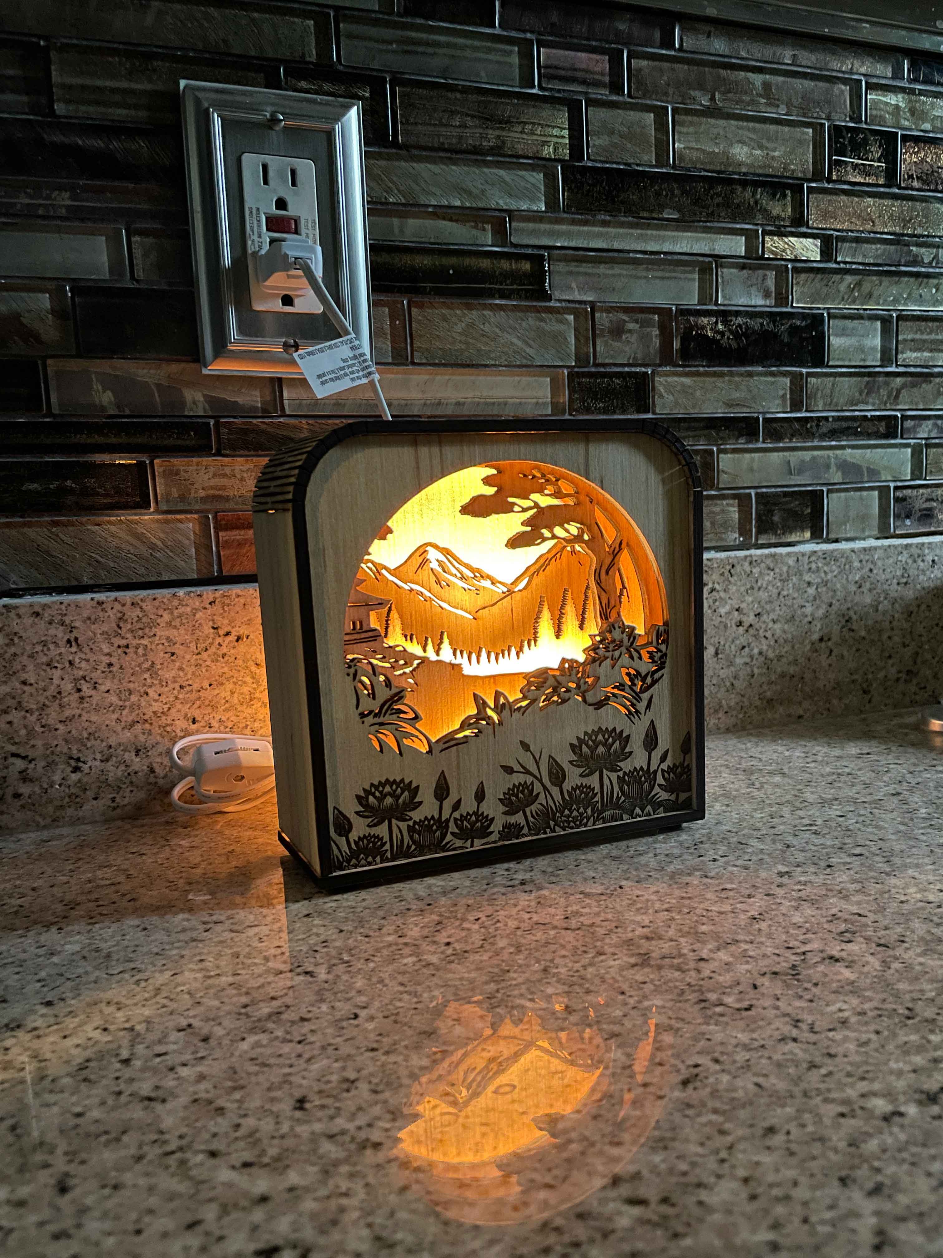 Asian Design Wood Shadow Box - Natural