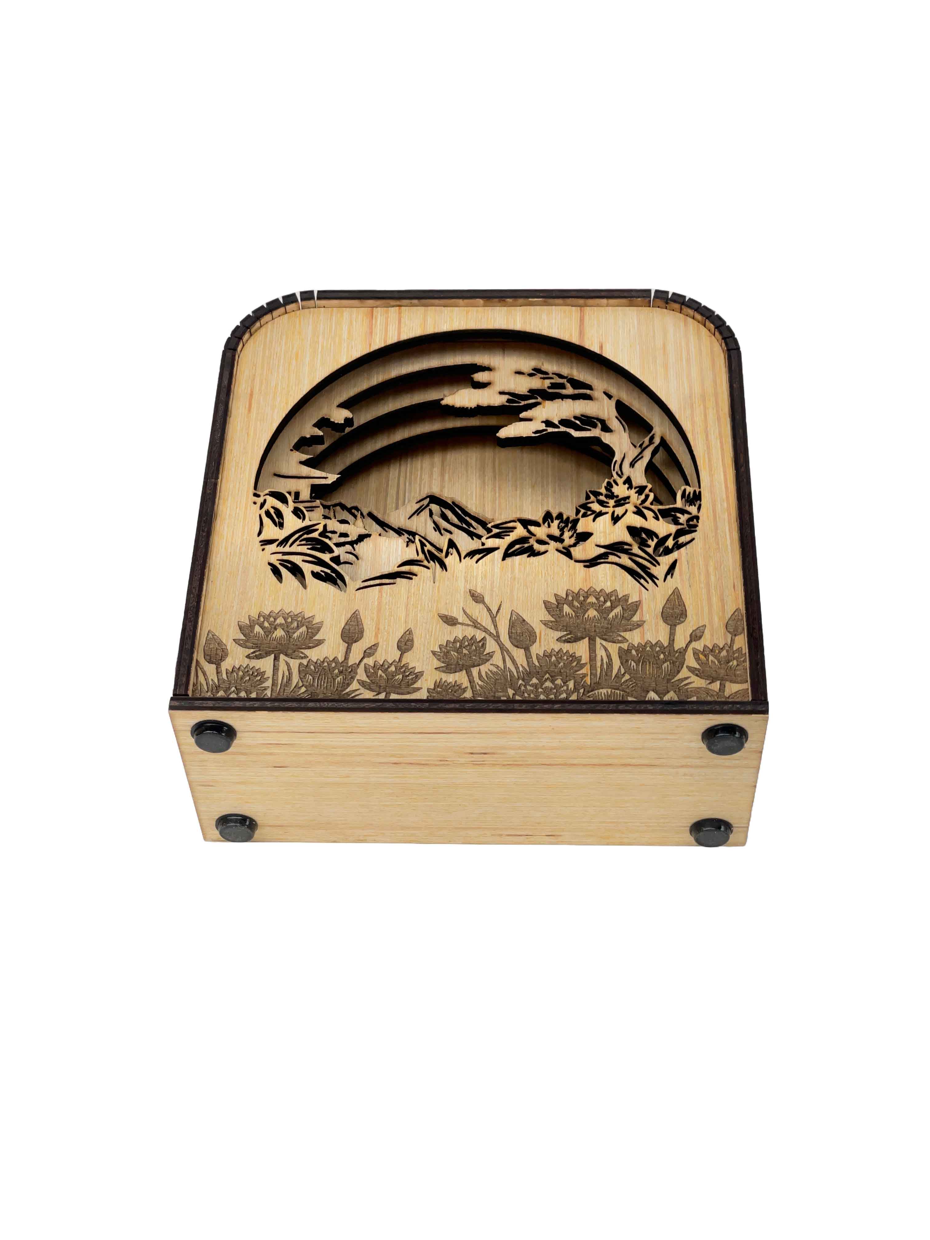 Asian Design Wood Shadow Box - Natural