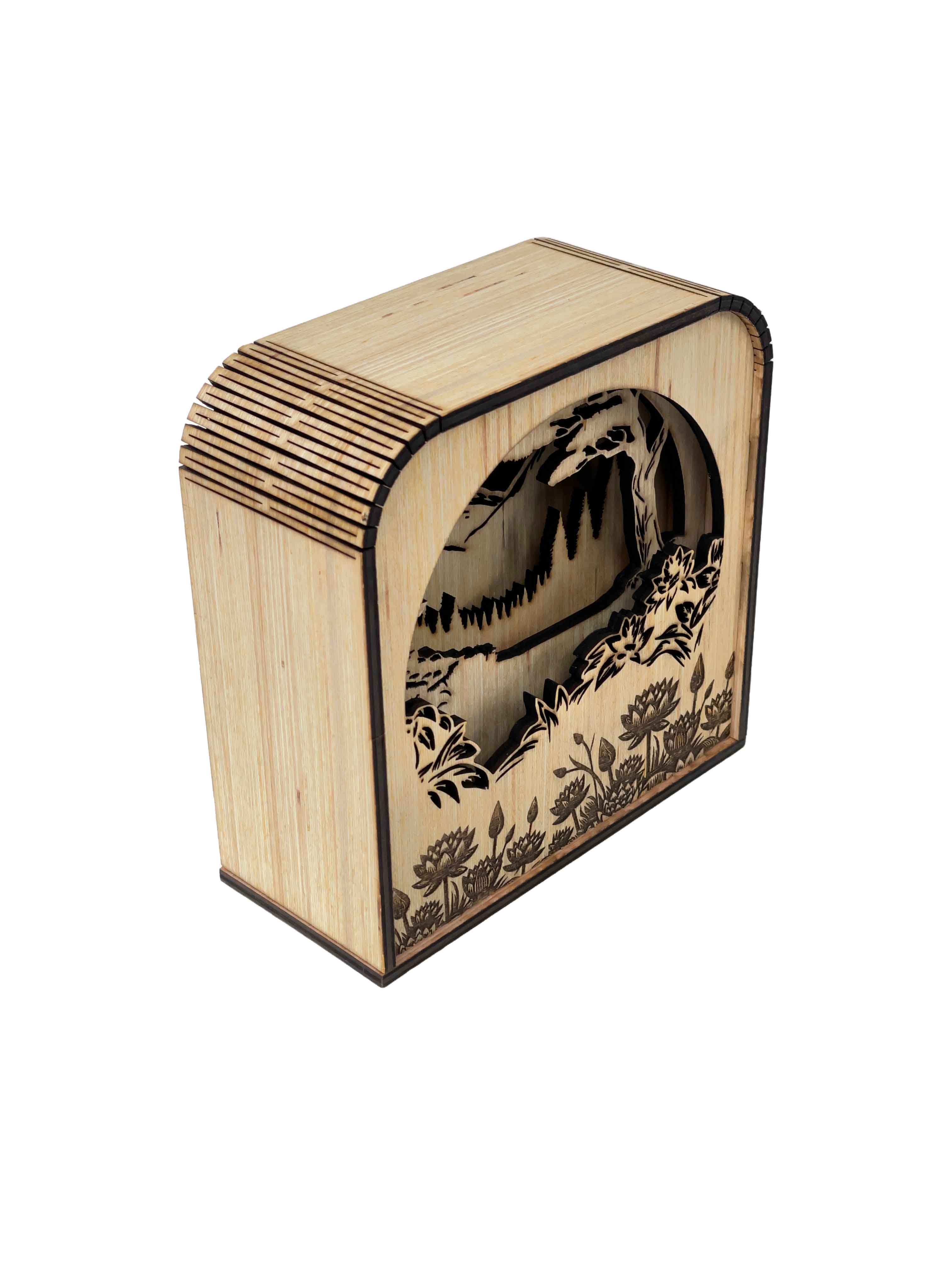 Asian Design Wood Shadow Box - Natural