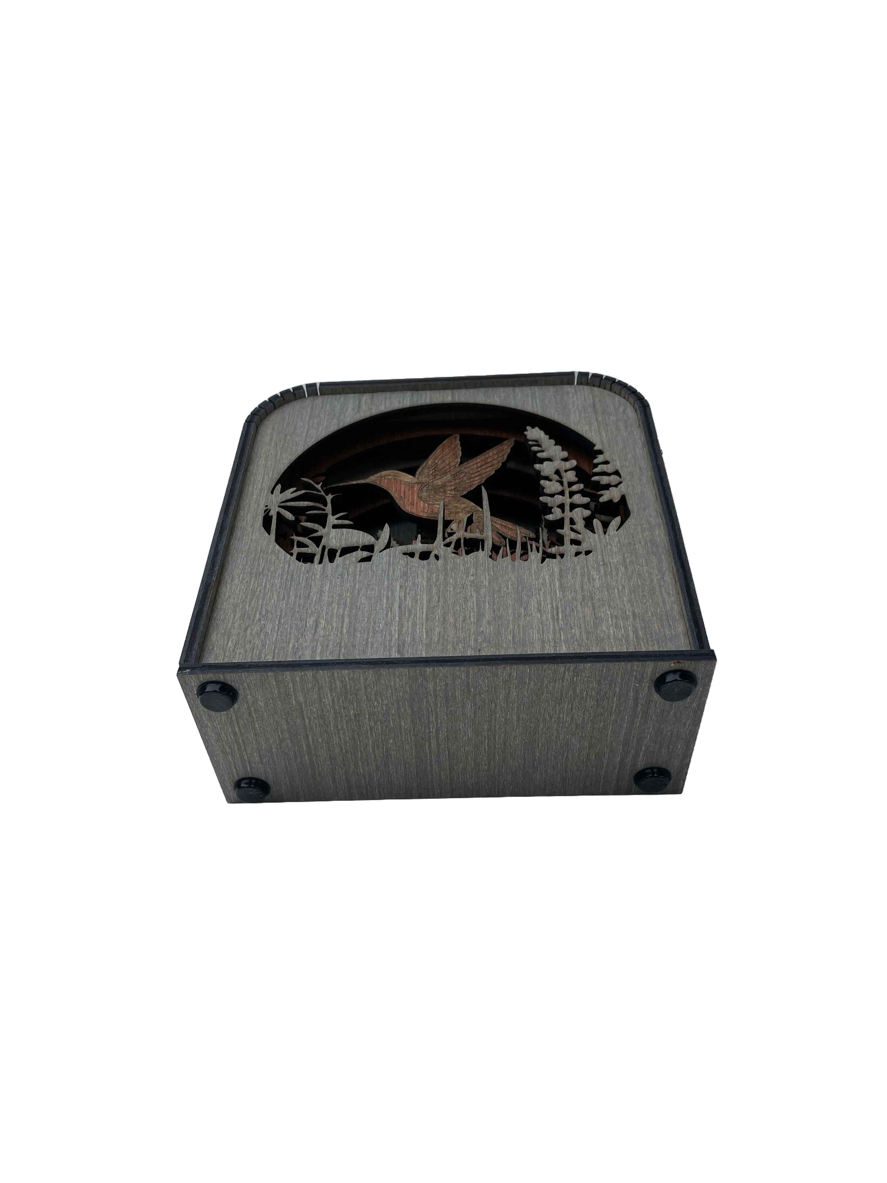 Hummingbird Design Wood Shadow Box - Easy Grey