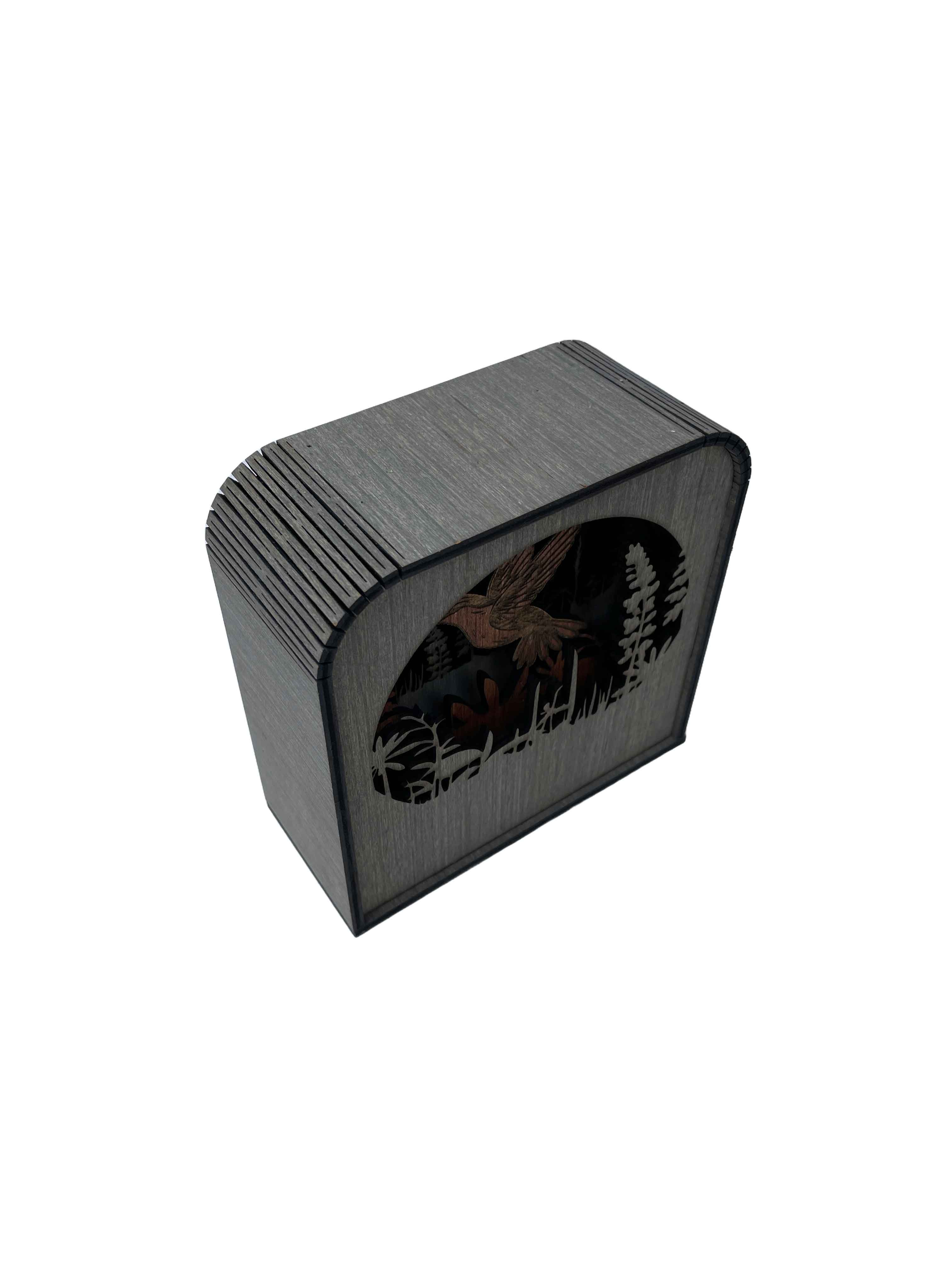 Hummingbird Design Wood Shadow Box - Easy Grey