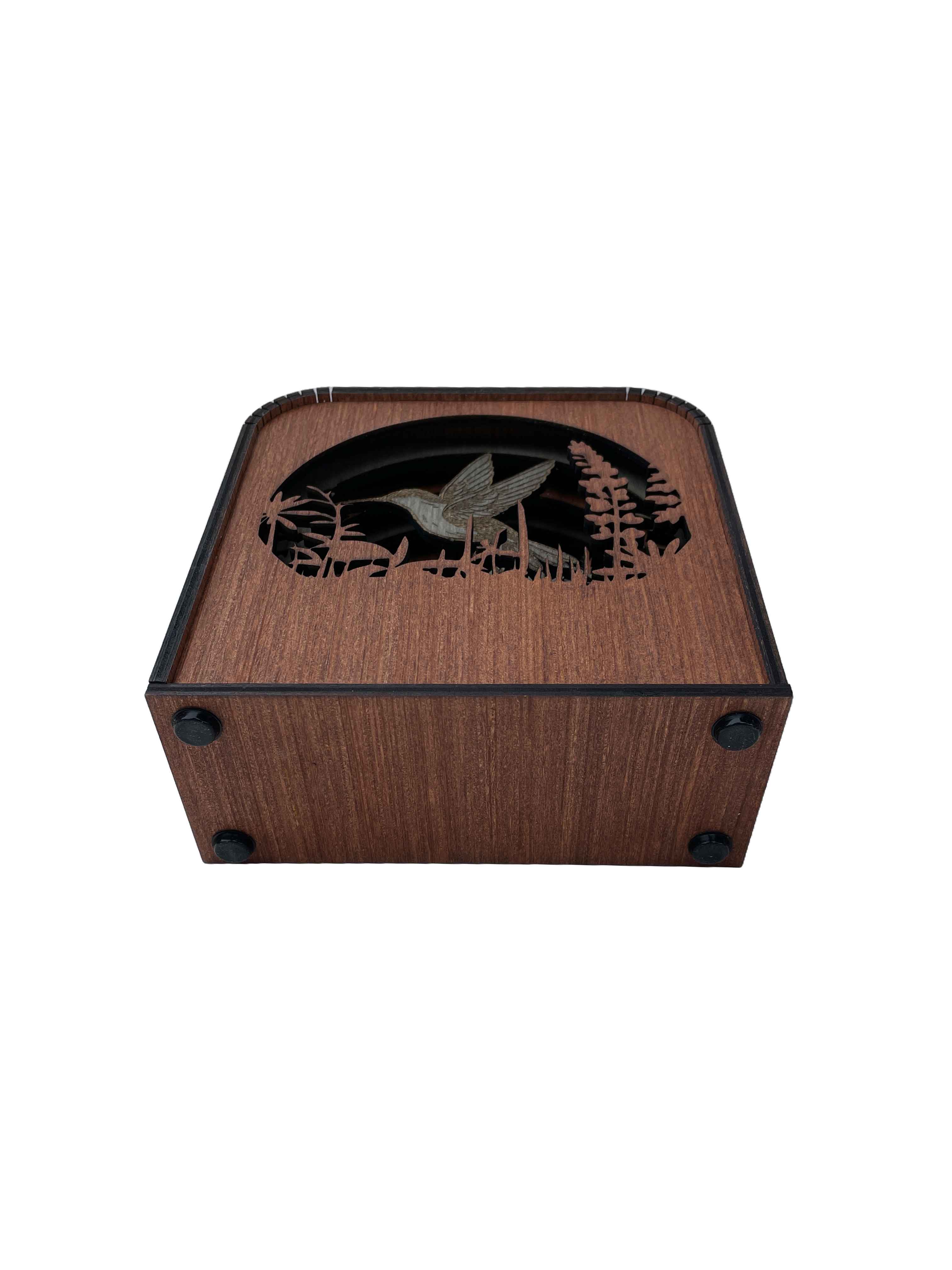 Hummingbird Design Wood Shadow Box - American Walnut