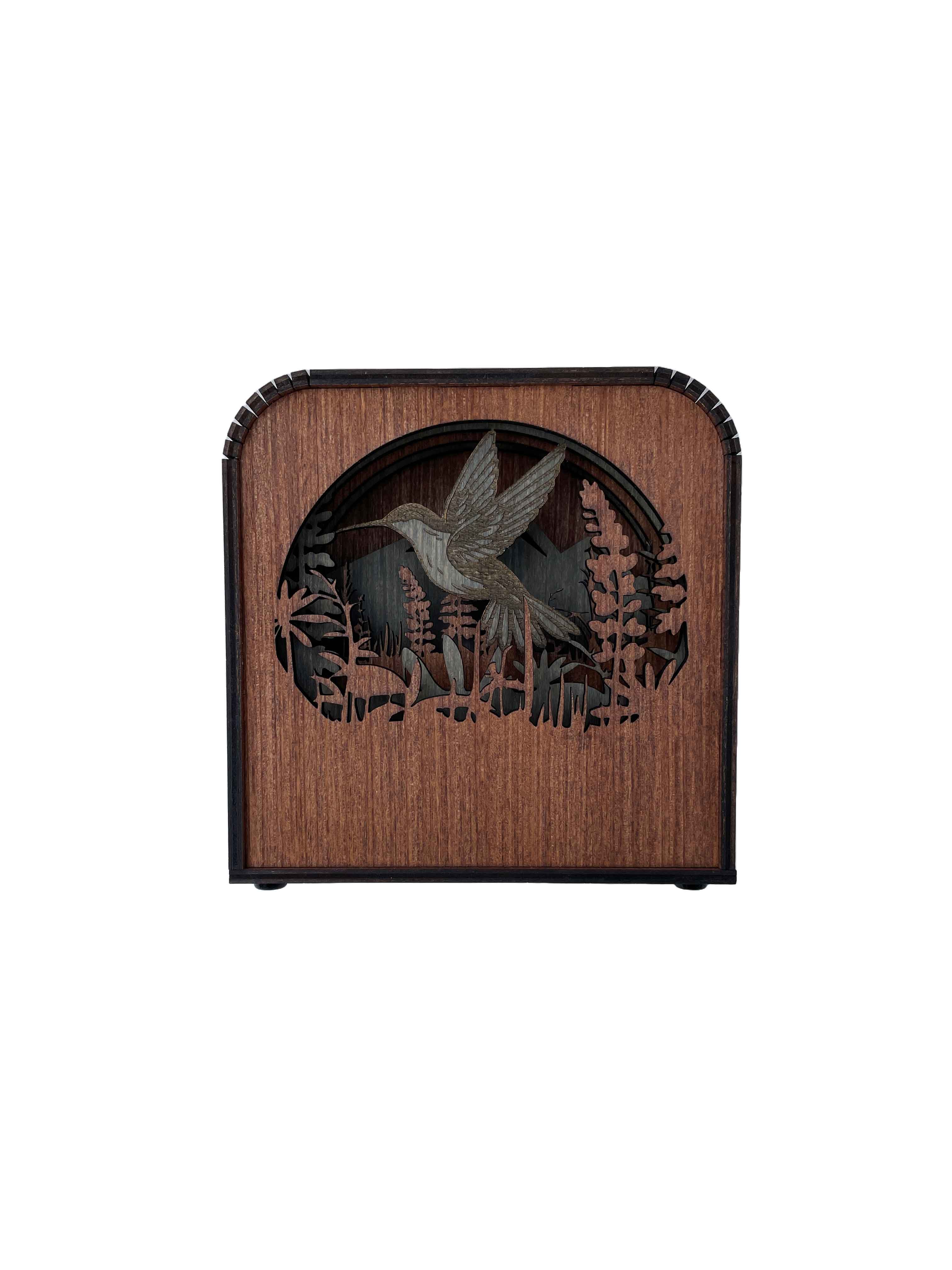 Hummingbird Design Wood Shadow Box - American Walnut
