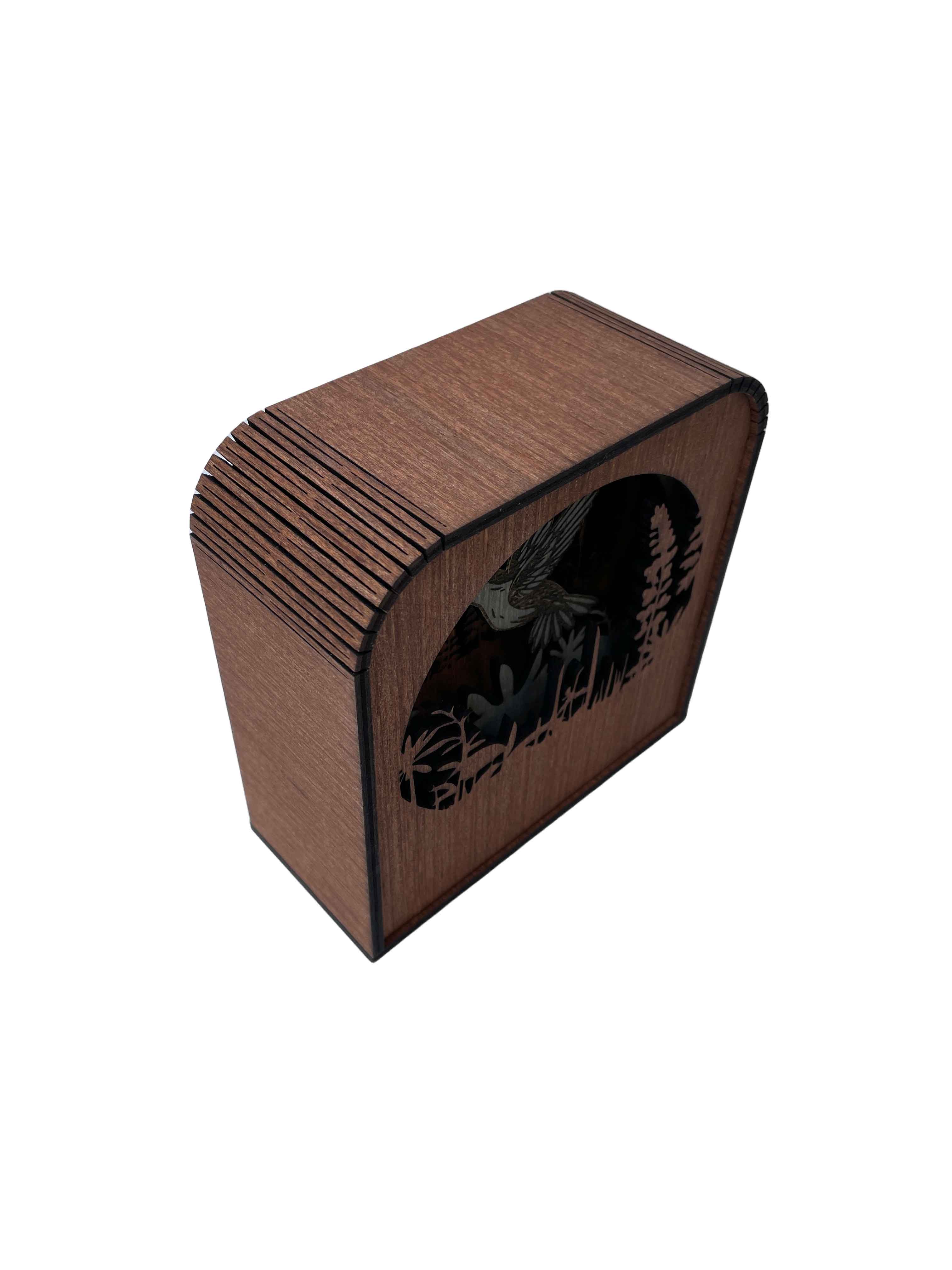 Hummingbird Design Wood Shadow Box - American Walnut
