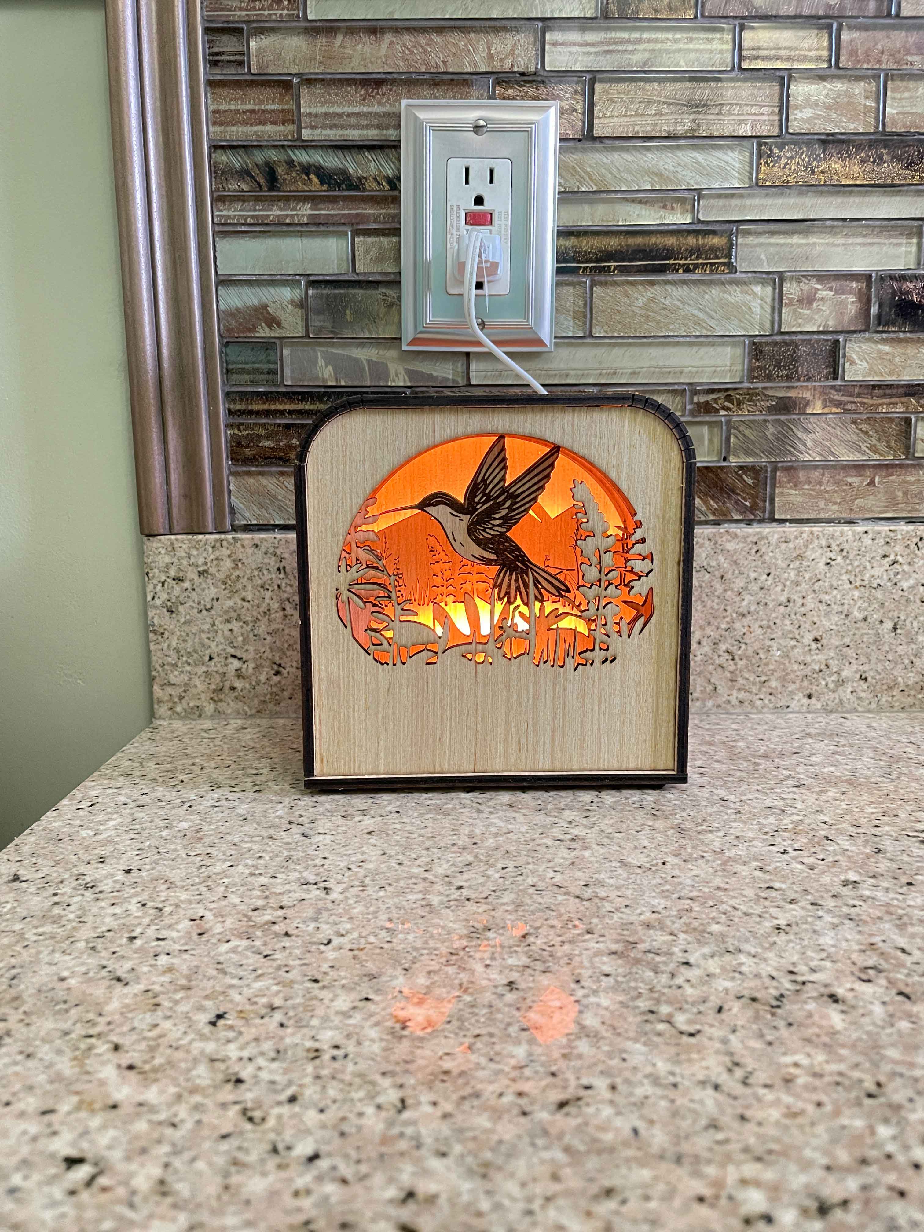 Hummingbird Design Wood Shadow Box - Natural