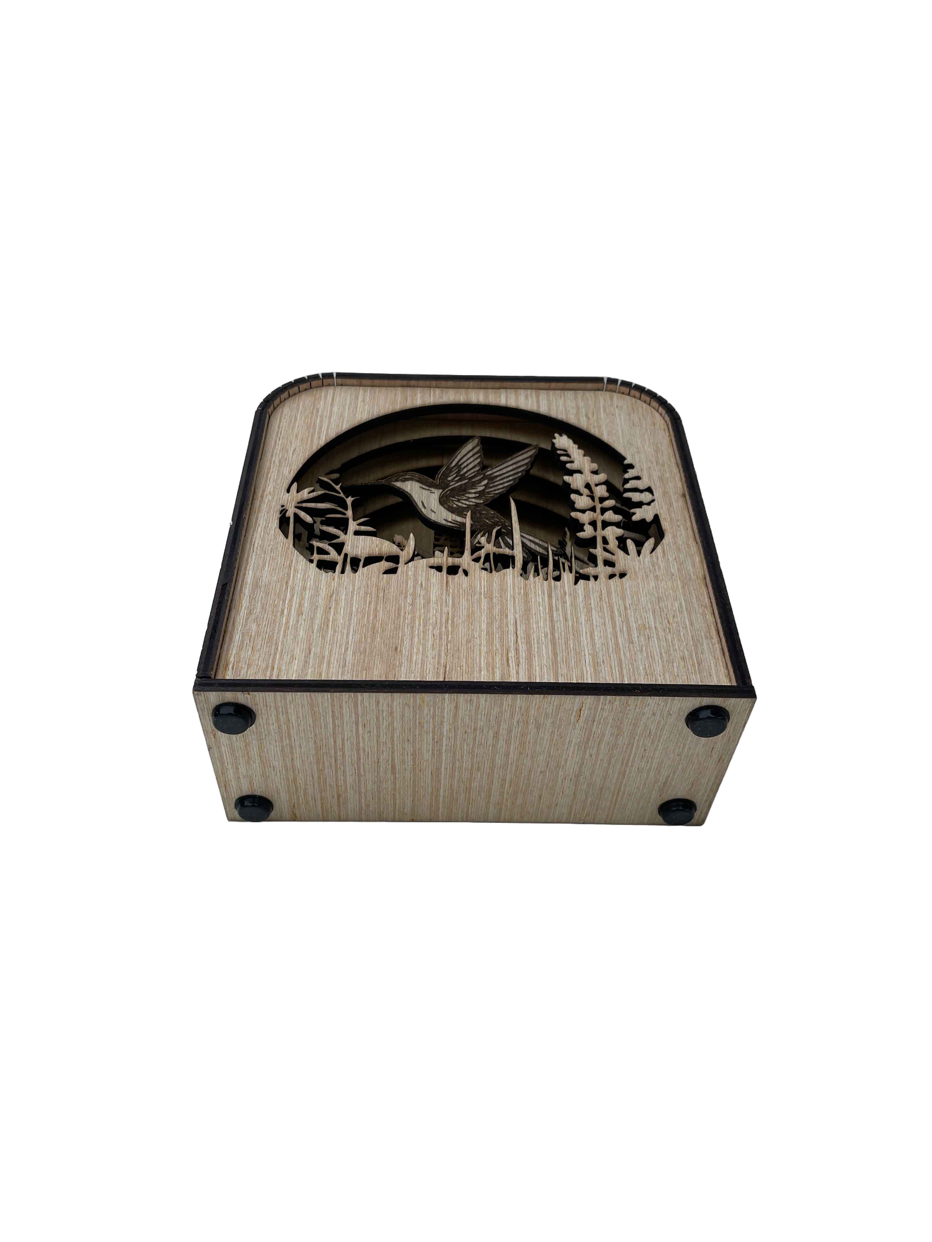 Hummingbird Design Wood Shadow Box - Natural