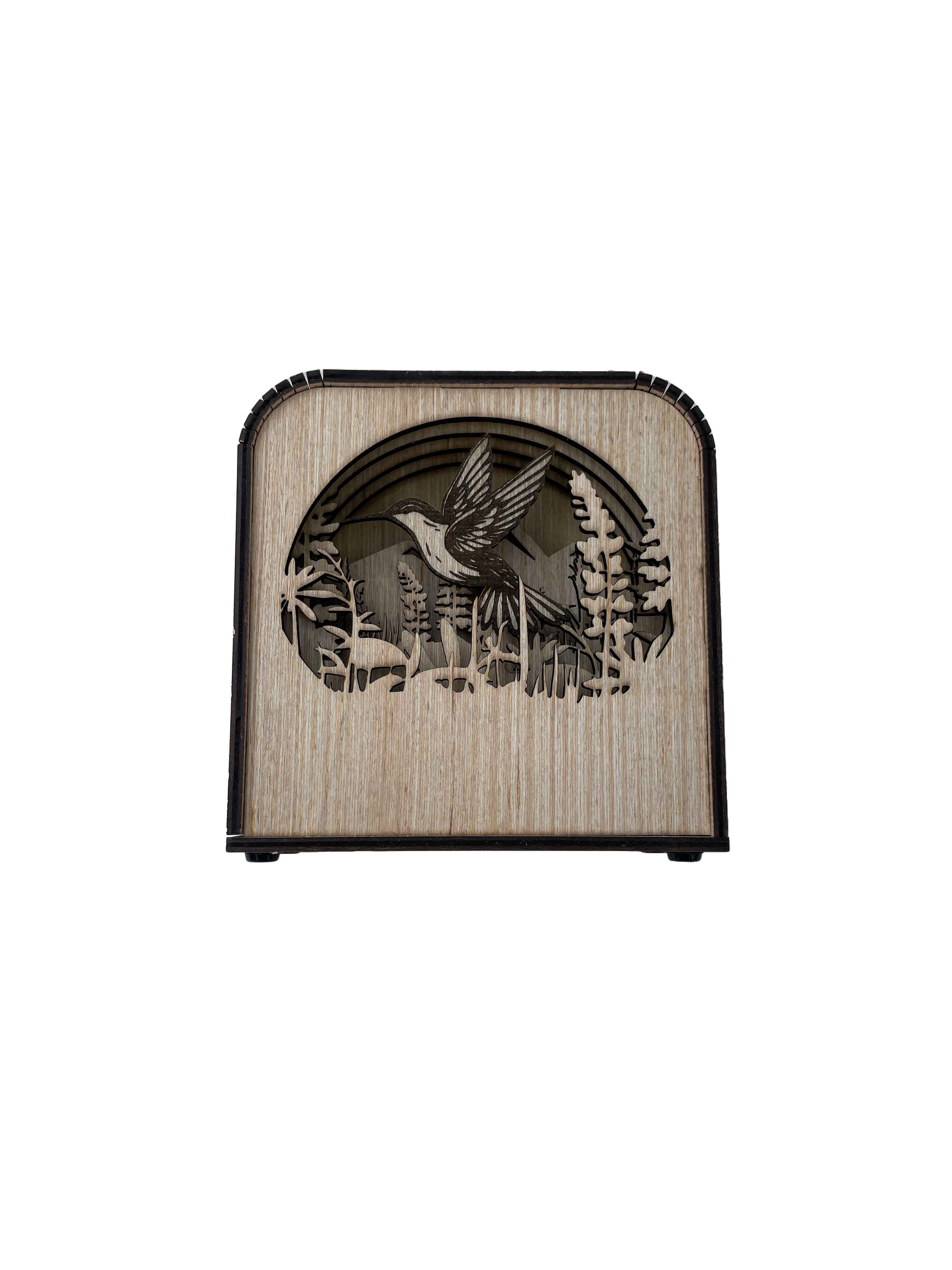 Hummingbird Design Wood Shadow Box - Natural