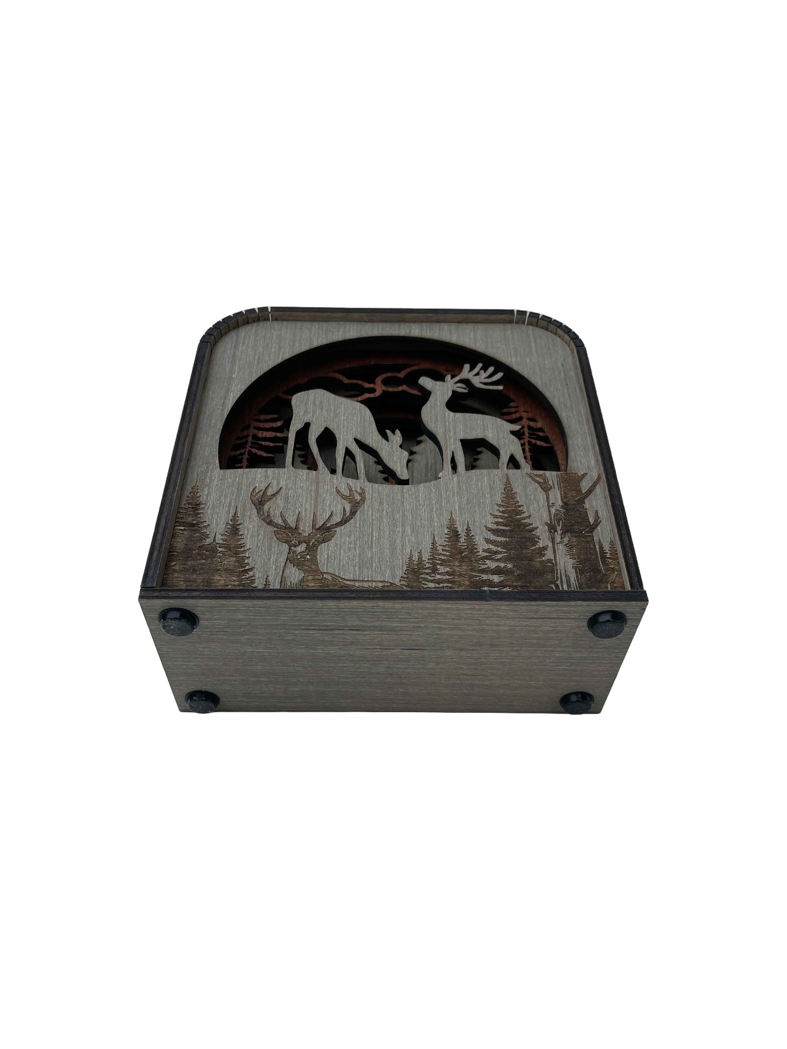 Deer Design Wood Shadow Box - Easy Grey