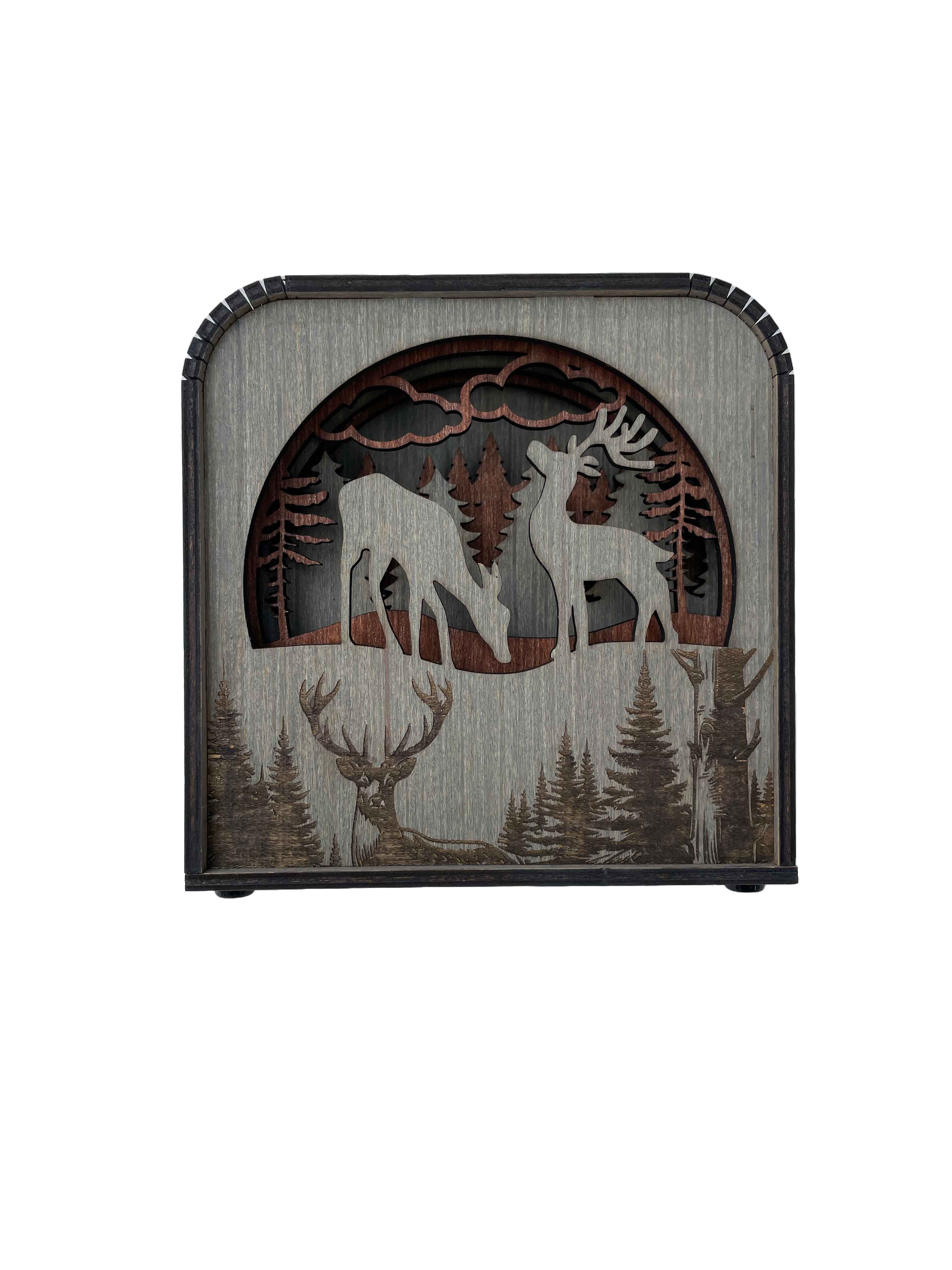 Deer Design Wood Shadow Box - Easy Grey