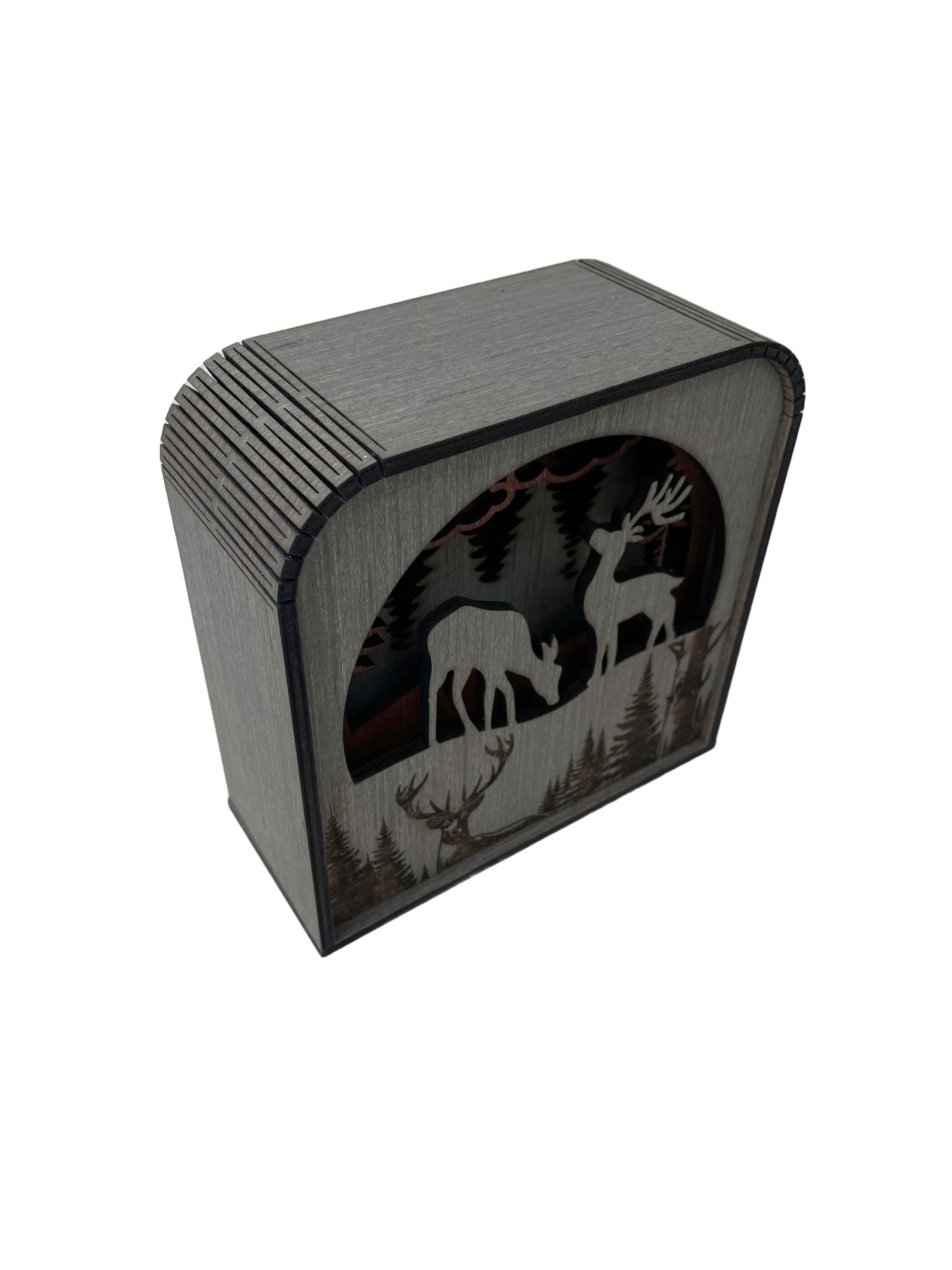 Deer Design Wood Shadow Box - Easy Grey